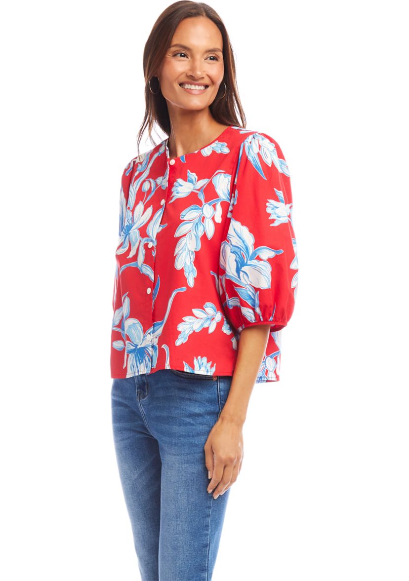 Petite Size Puff Sleeve Button-Front Shirt