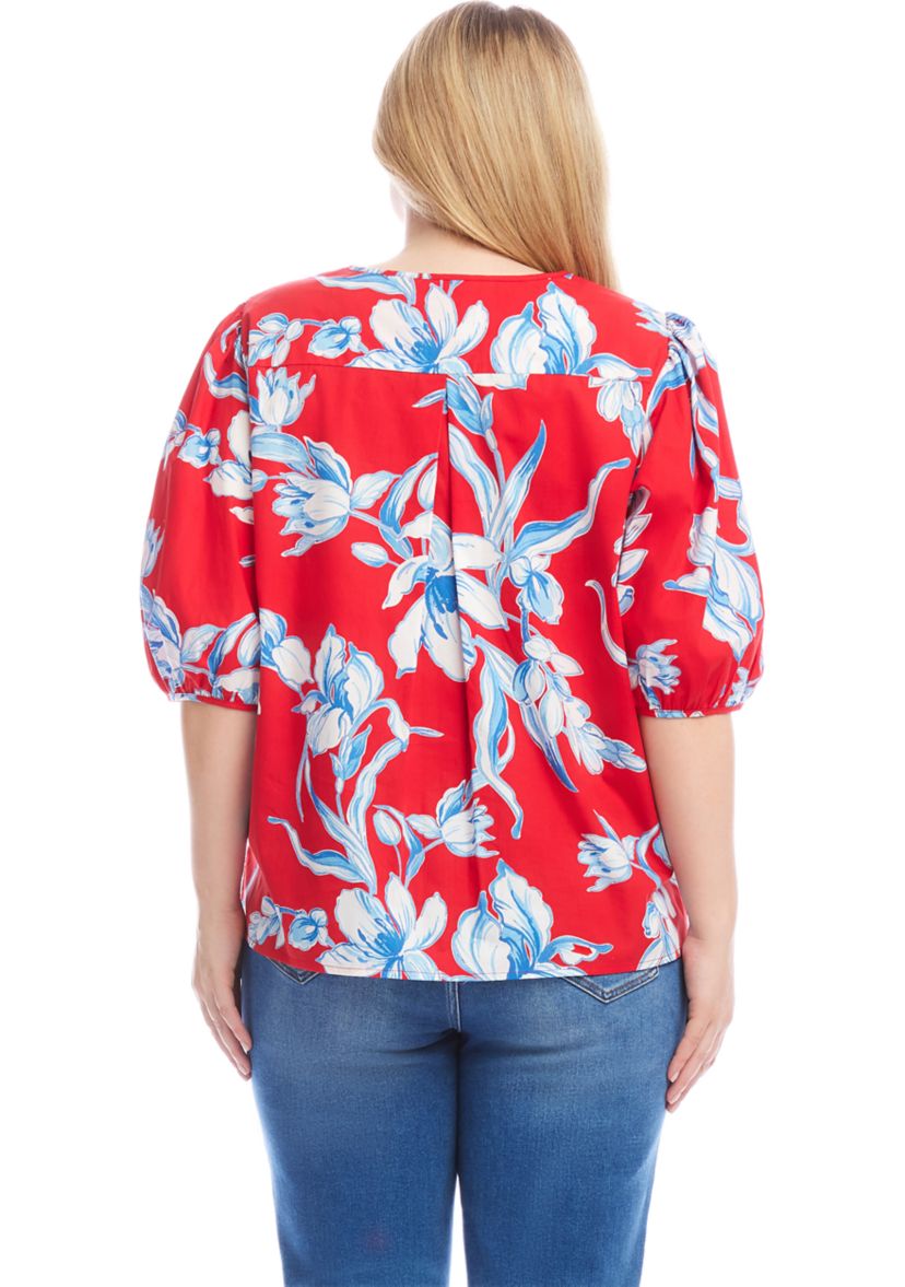 Plus Size Puff Sleeve Button-Front Shirt