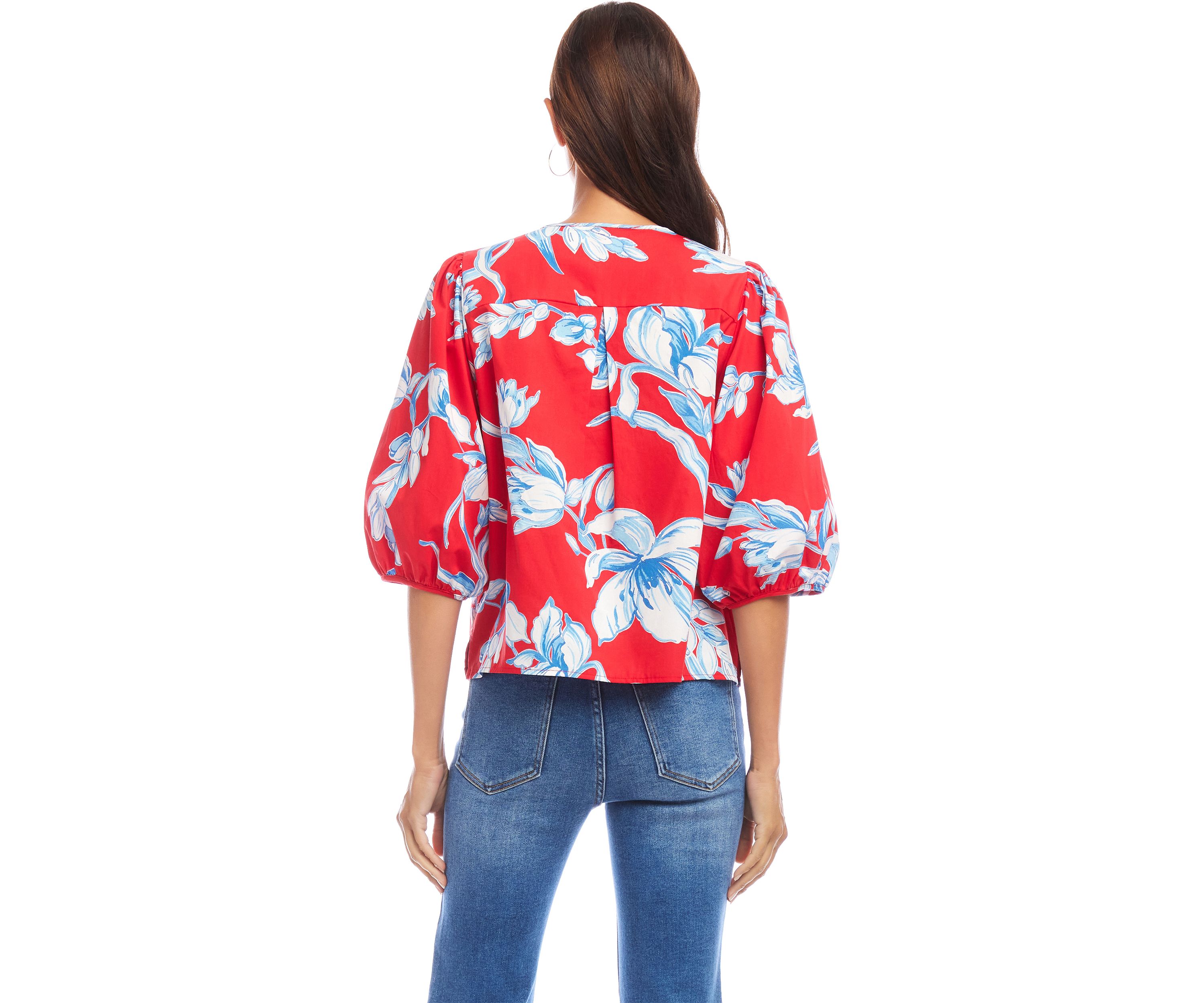 Womens Puff Sleeve Button-Front Shirt