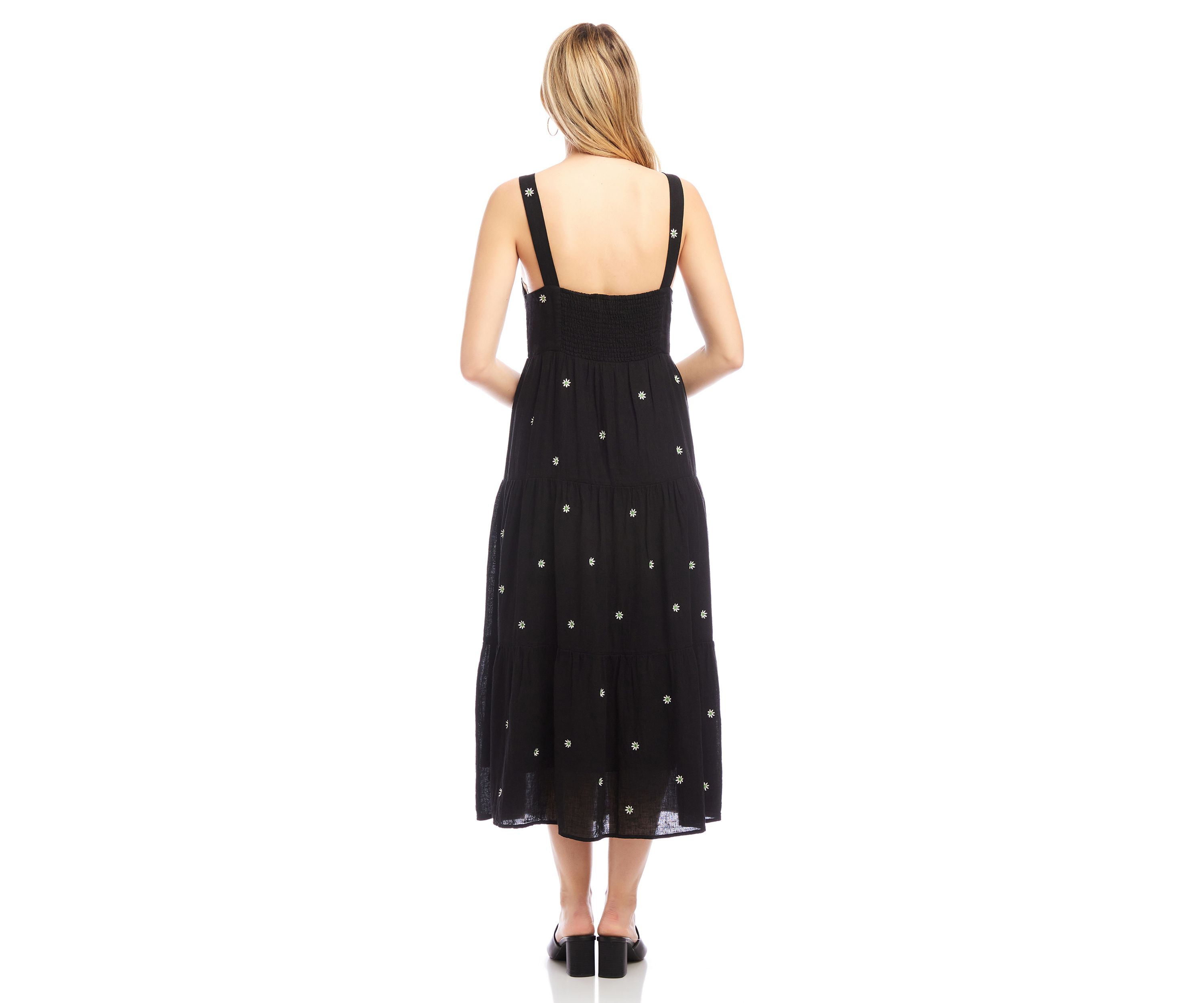 Womens Sleeveless Embroidered Tiered Midi Dress
