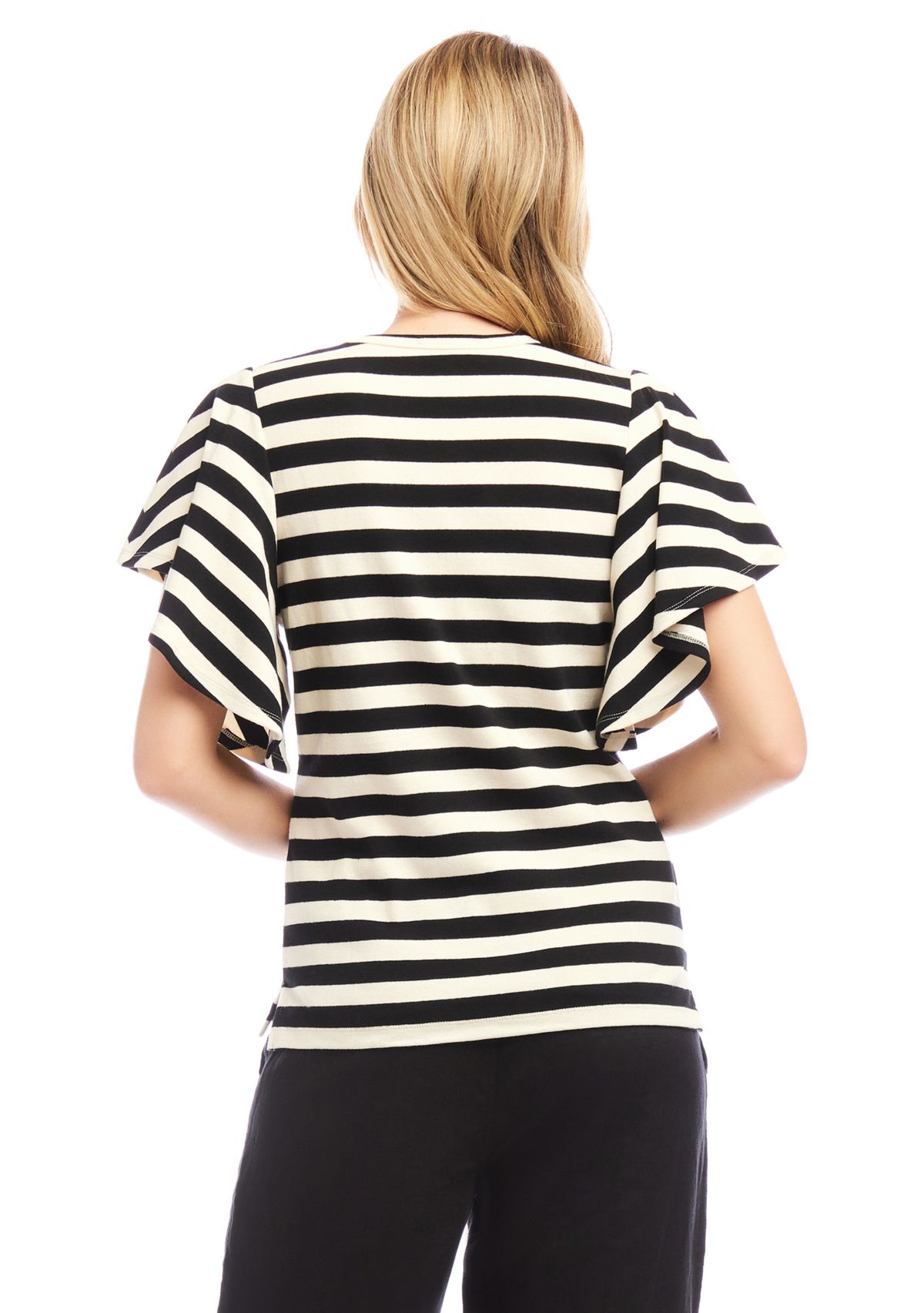 Womens Stripe Flutter Sleeve V-Neck Top