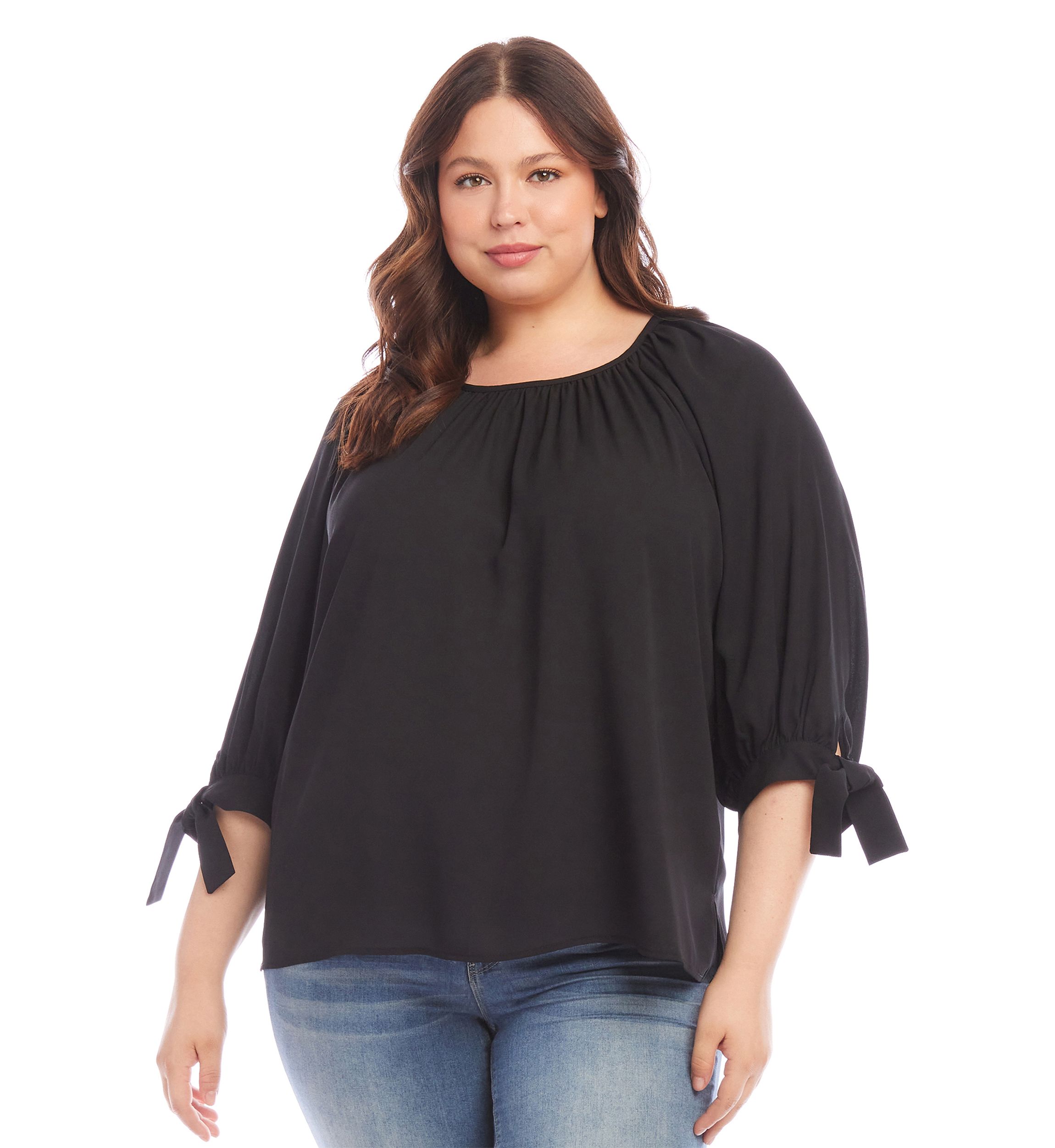 Plus Size Tie Sleeve Peasant Top