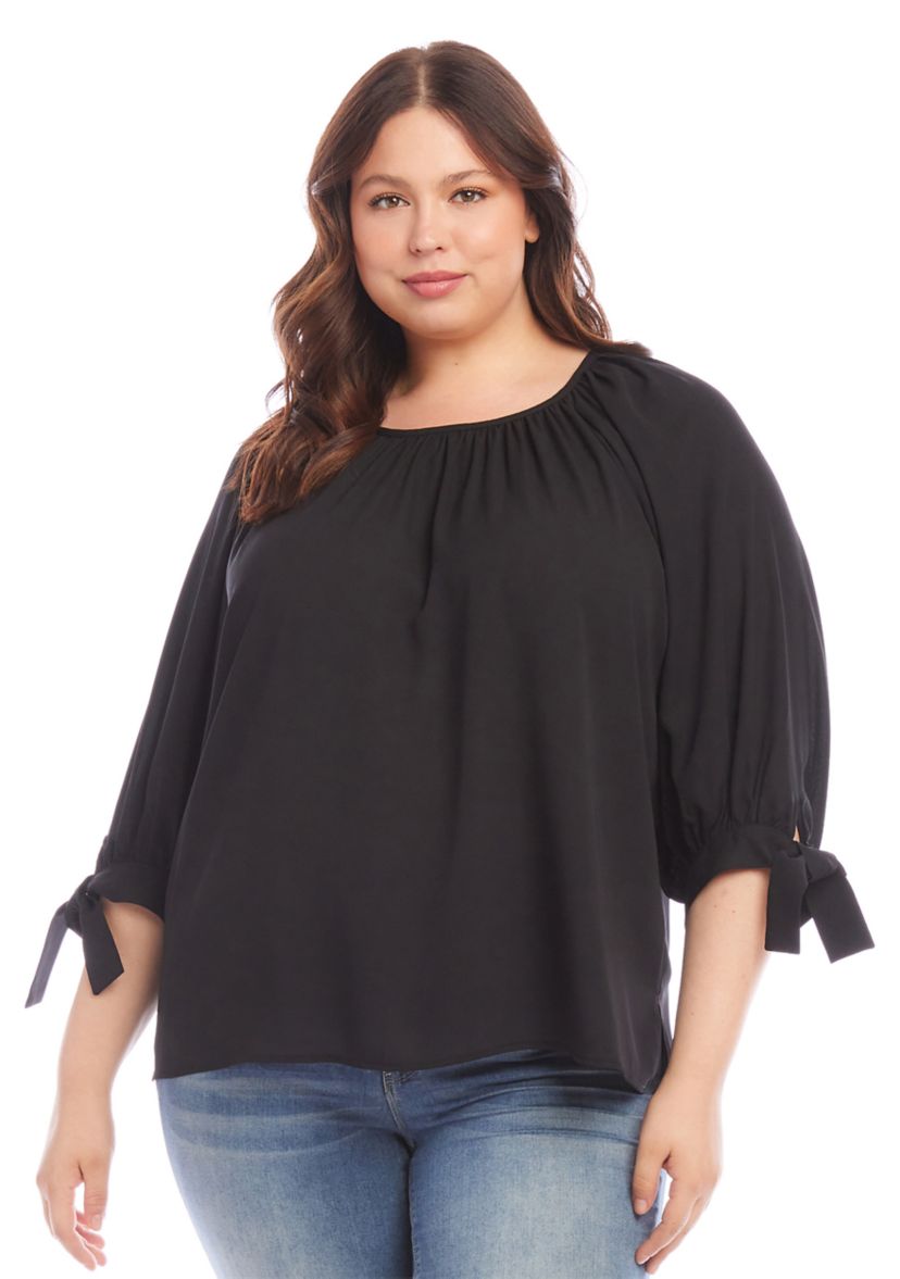 Plus Size Tie Sleeve Peasant Top