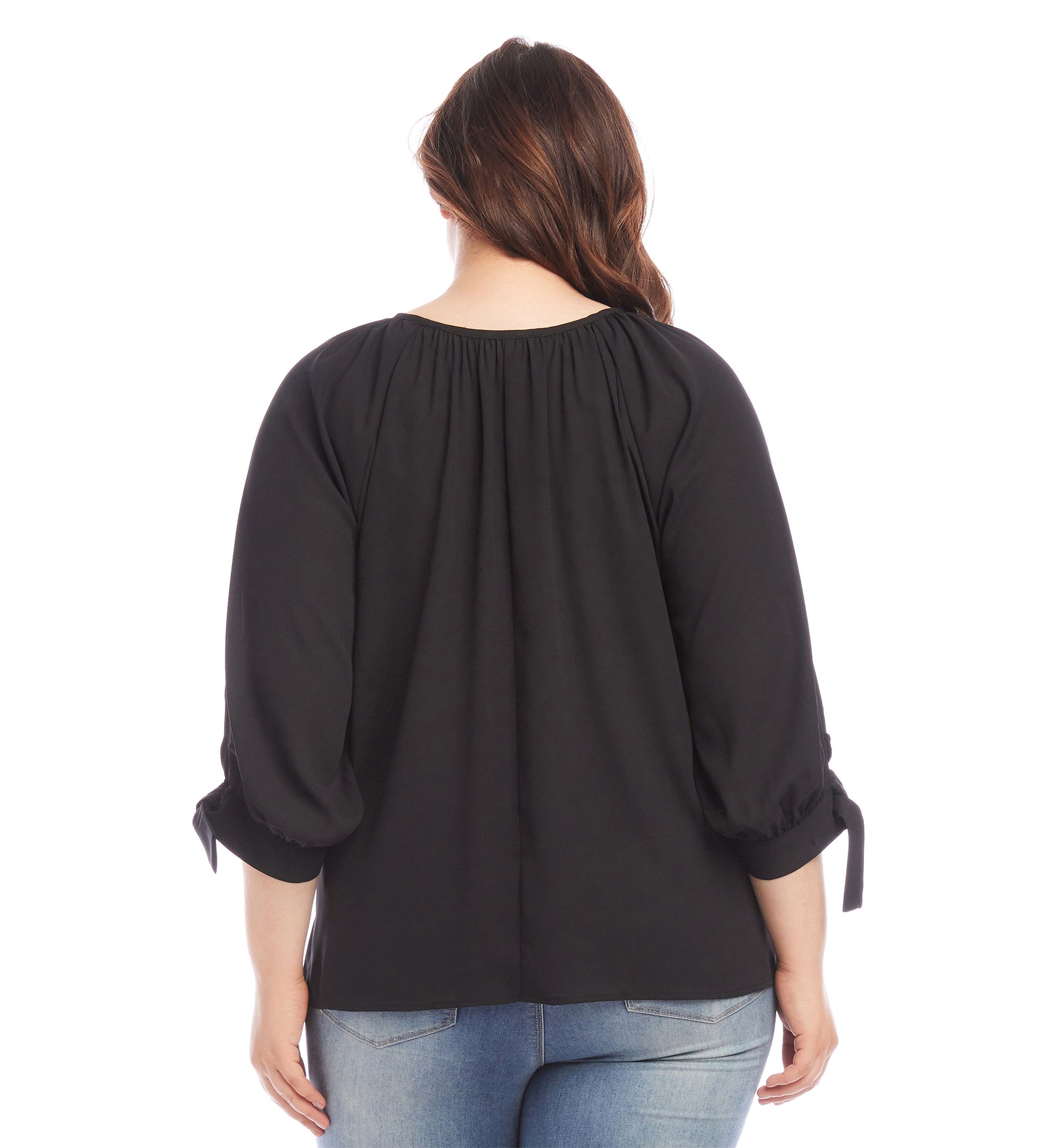Plus Size Tie Sleeve Peasant Top