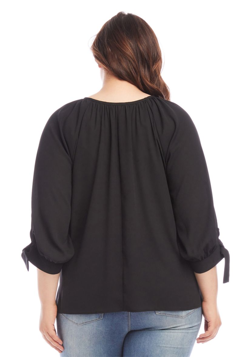 Plus Size Tie Sleeve Peasant Top