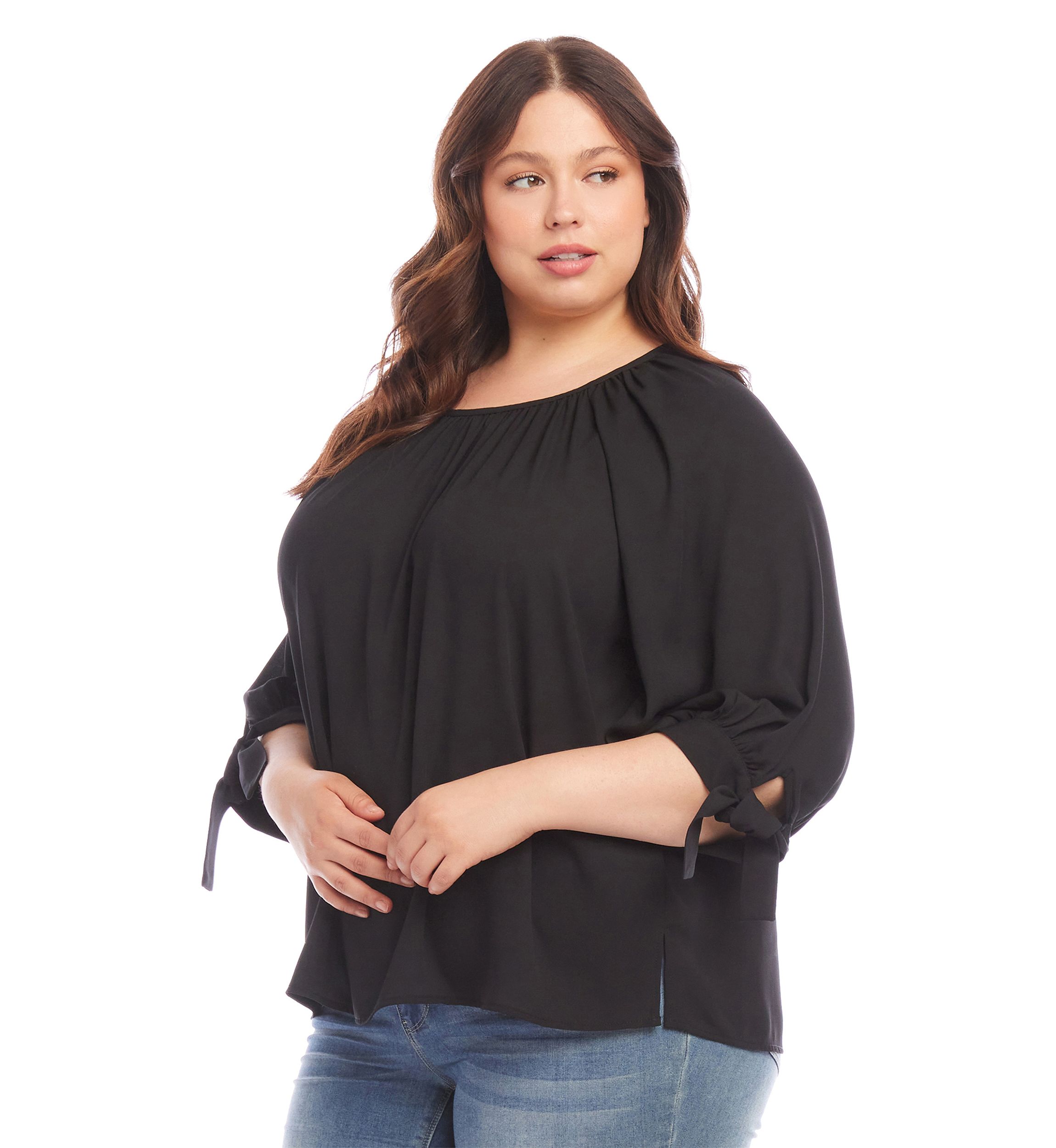 Plus Size Tie Sleeve Peasant Top