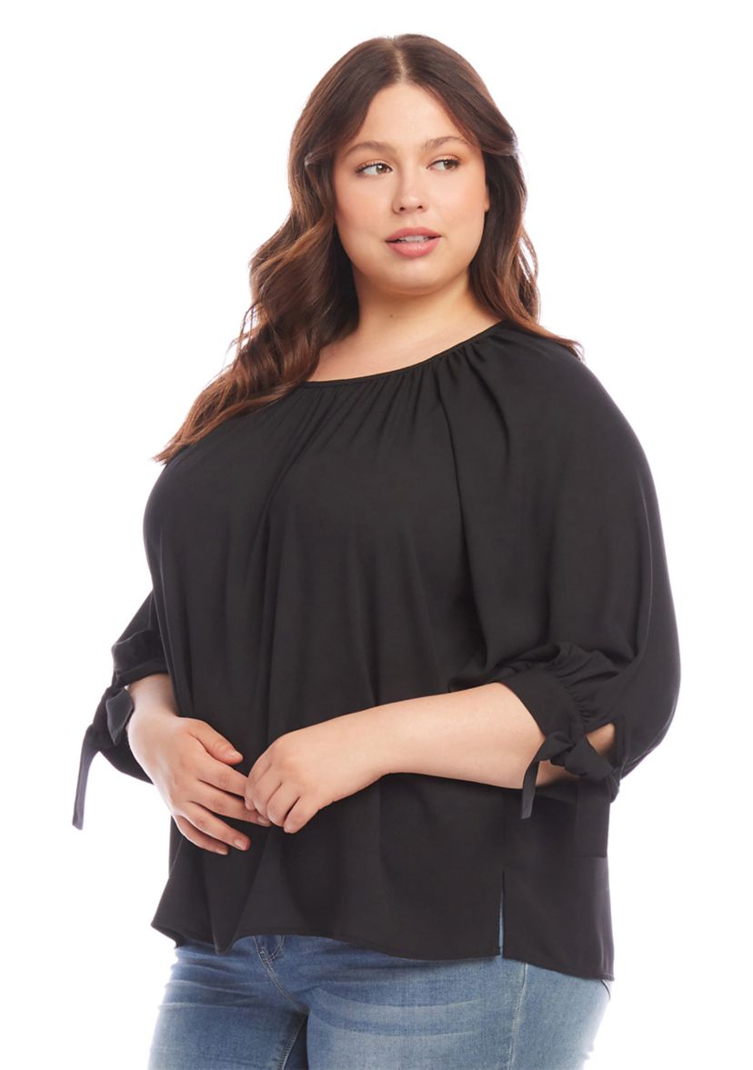 Plus Size Tie Sleeve Peasant Top