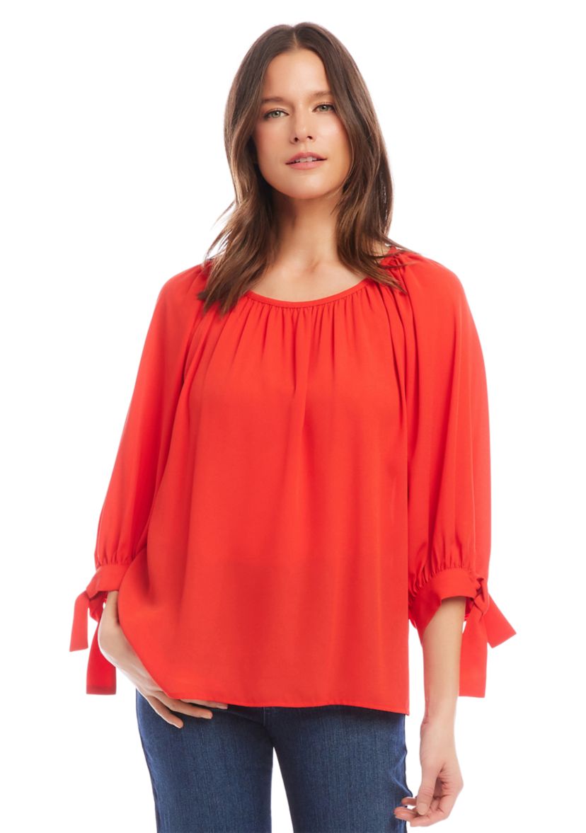 Womens Tie Sleeve Peasant Top