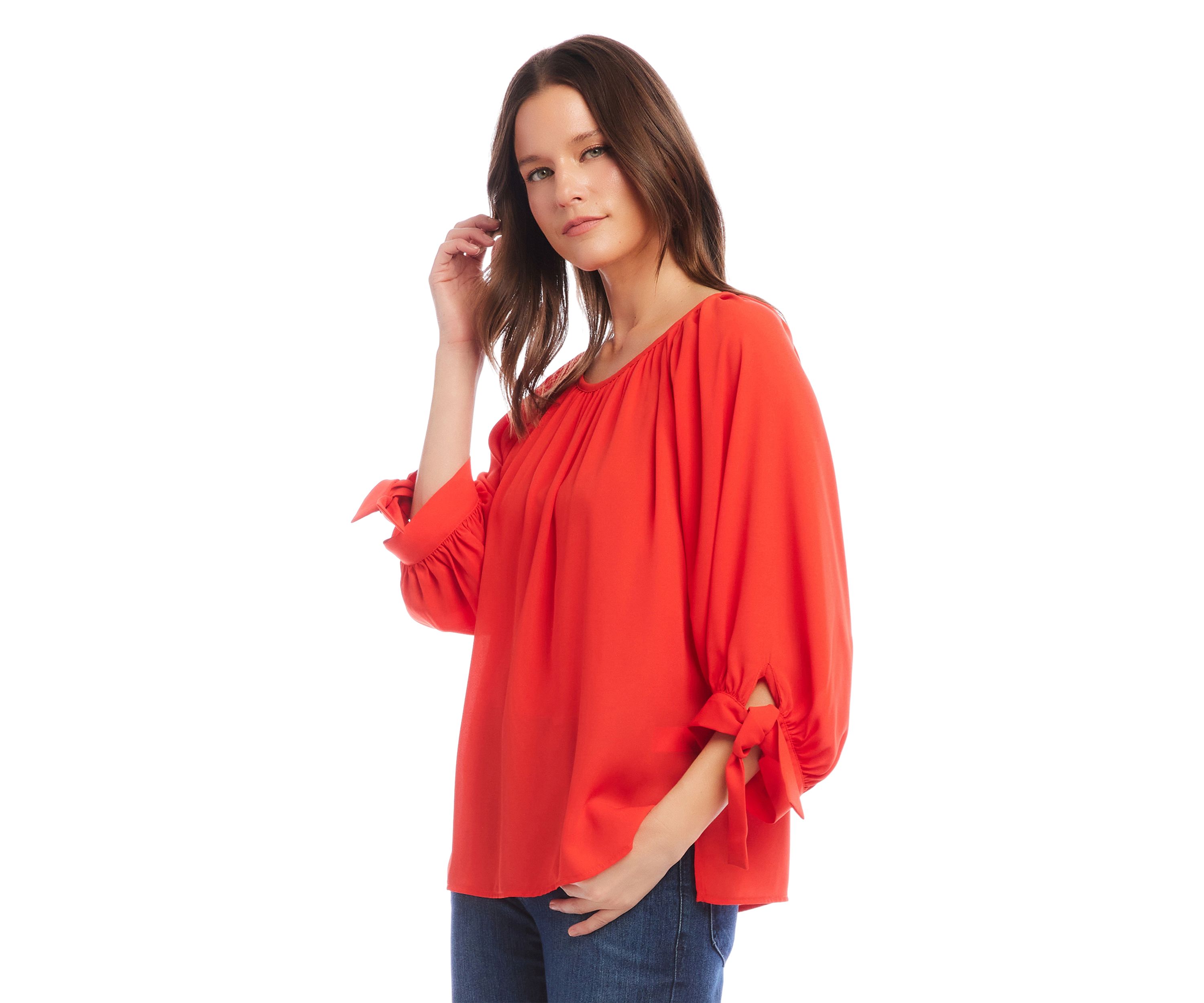 Womens Tie Sleeve Peasant Top