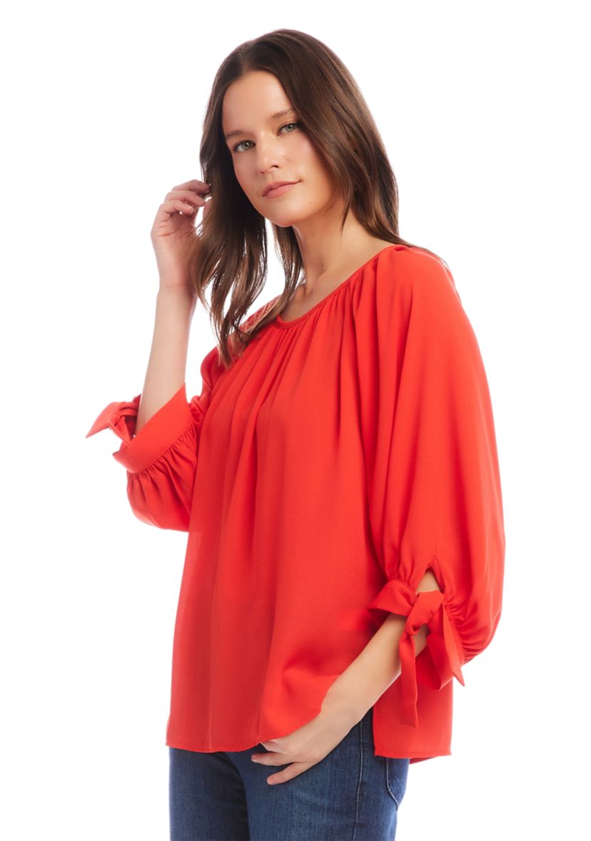Womens Tie Sleeve Peasant Top