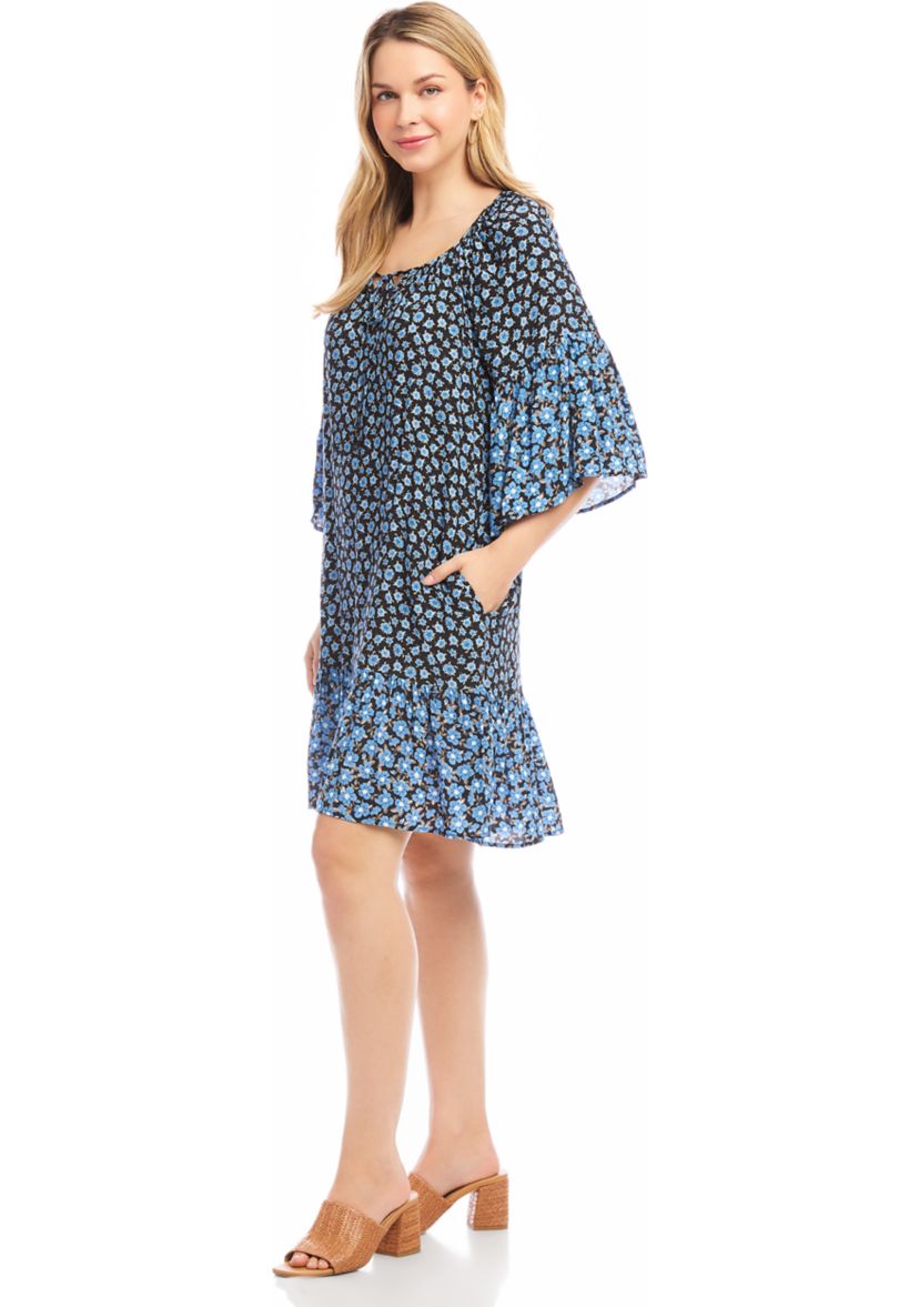 Womens Contrast Ruffle Hem Dress