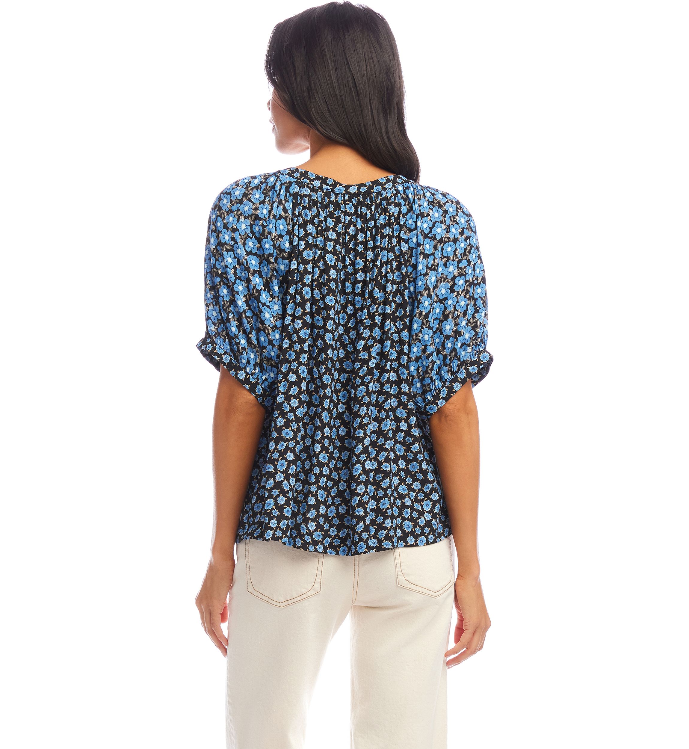  Womens Contrast Short Sleeve Peasant Top