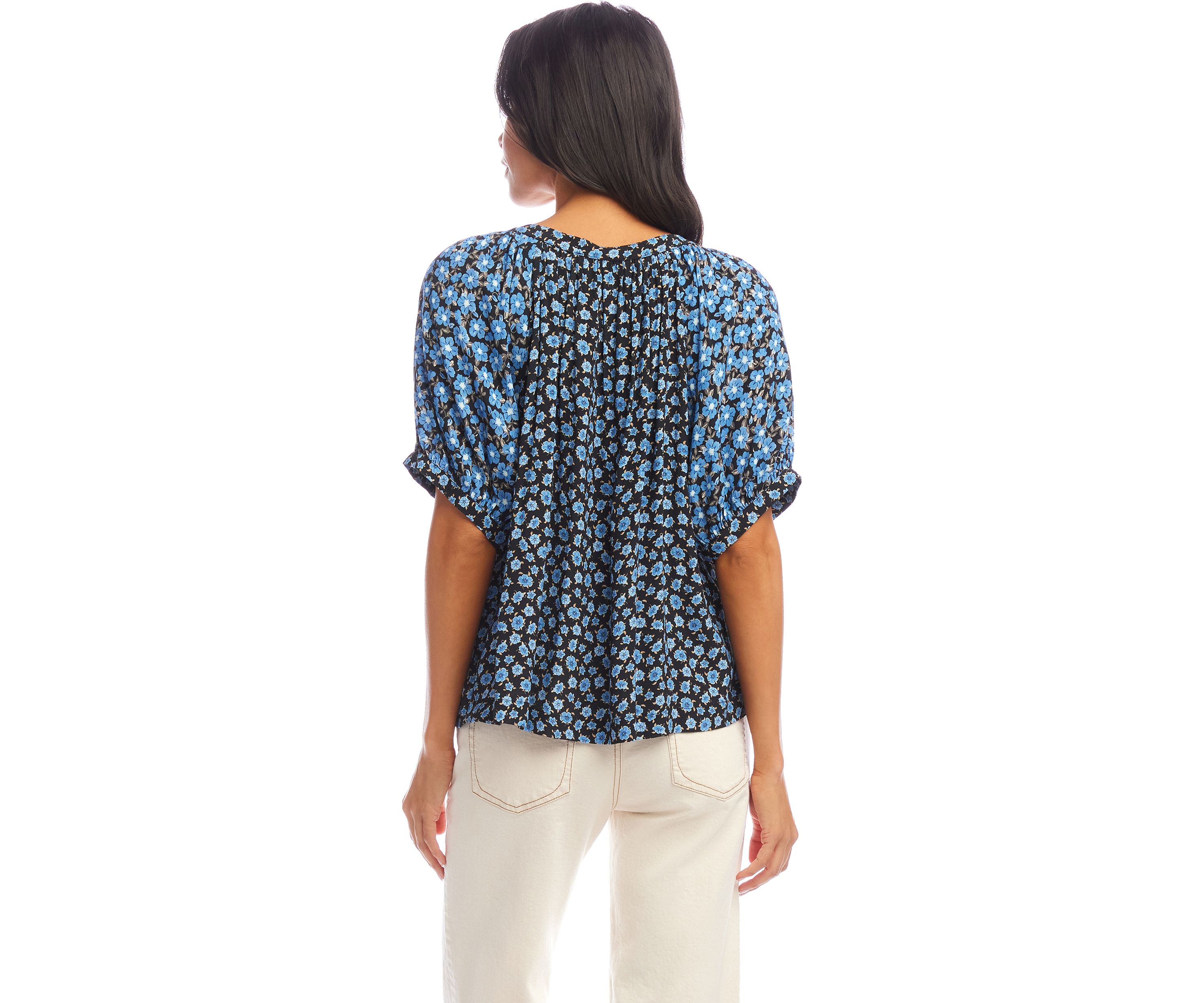  Womens Contrast Short Sleeve Peasant Top