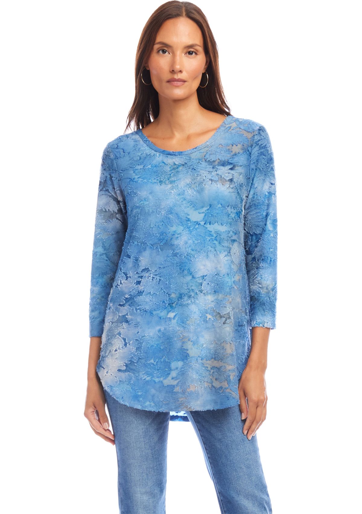 Womens Tie-Dye Burnout Shirttail Top