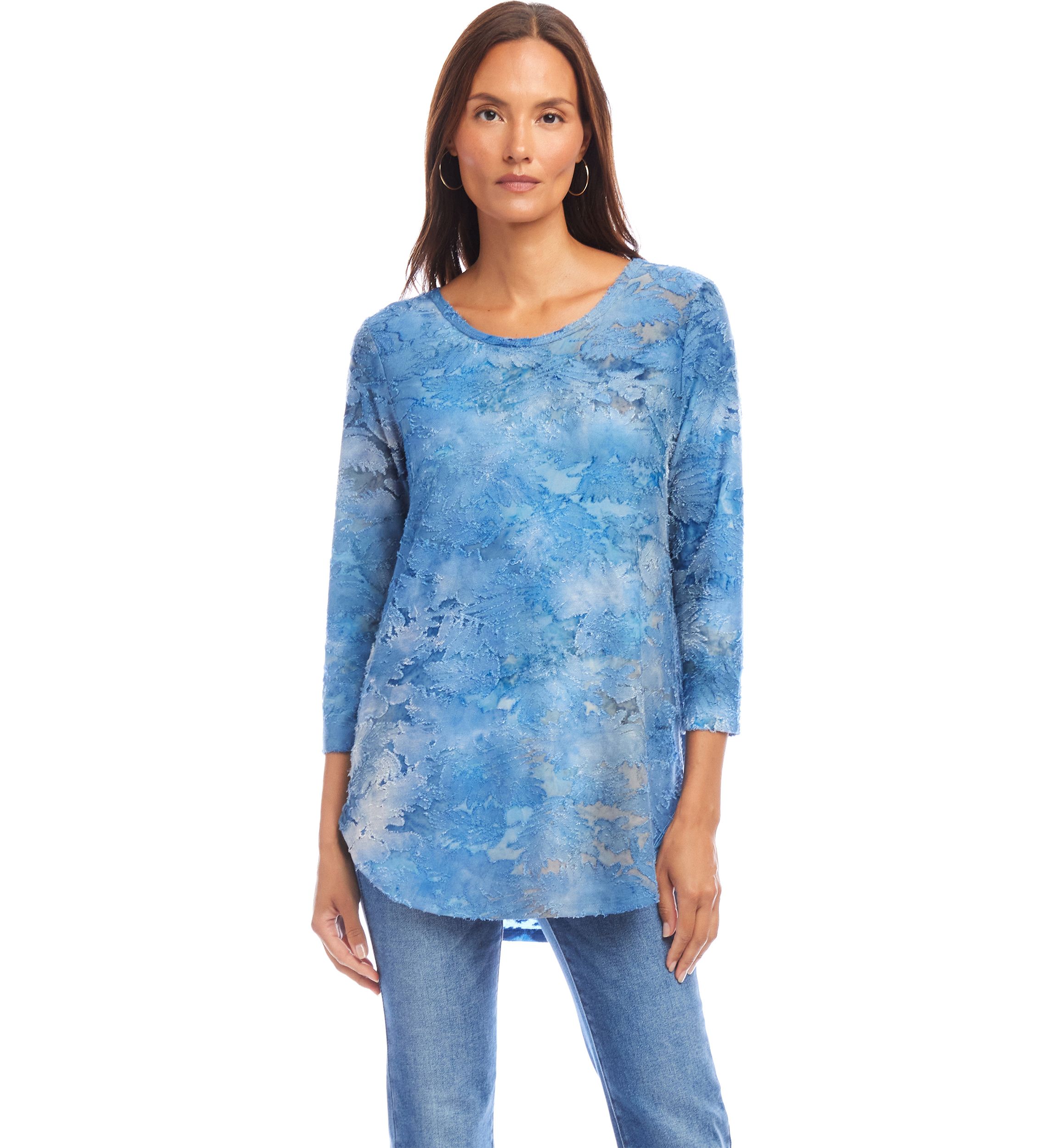 Womens Tie-Dye Burnout Shirttail Top