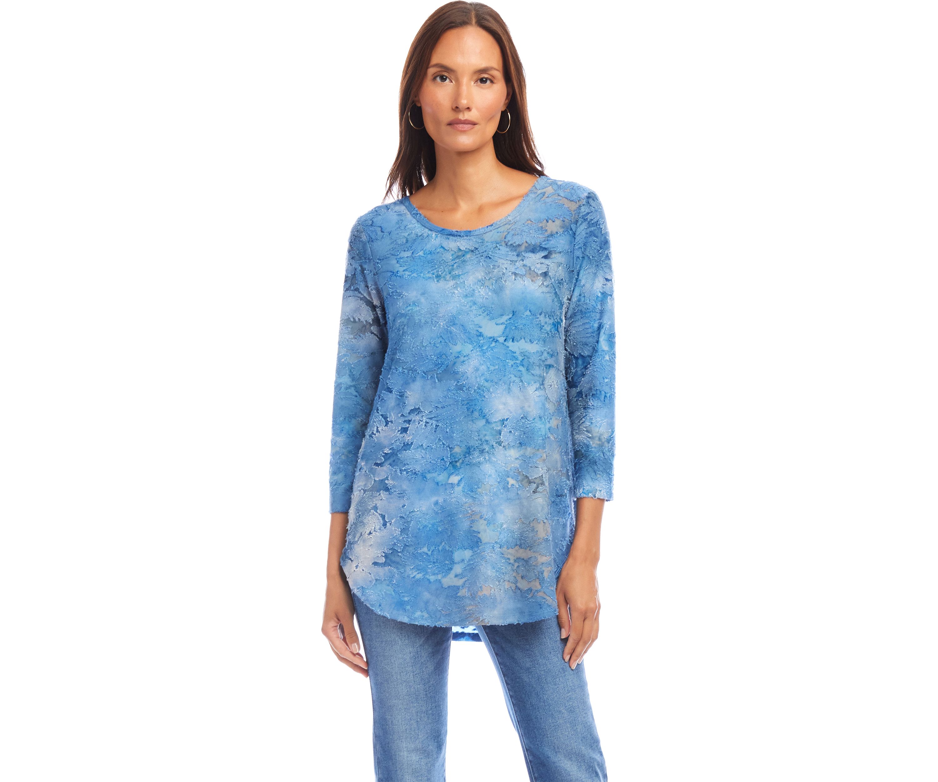 Womens Tie-Dye Burnout Shirttail Top