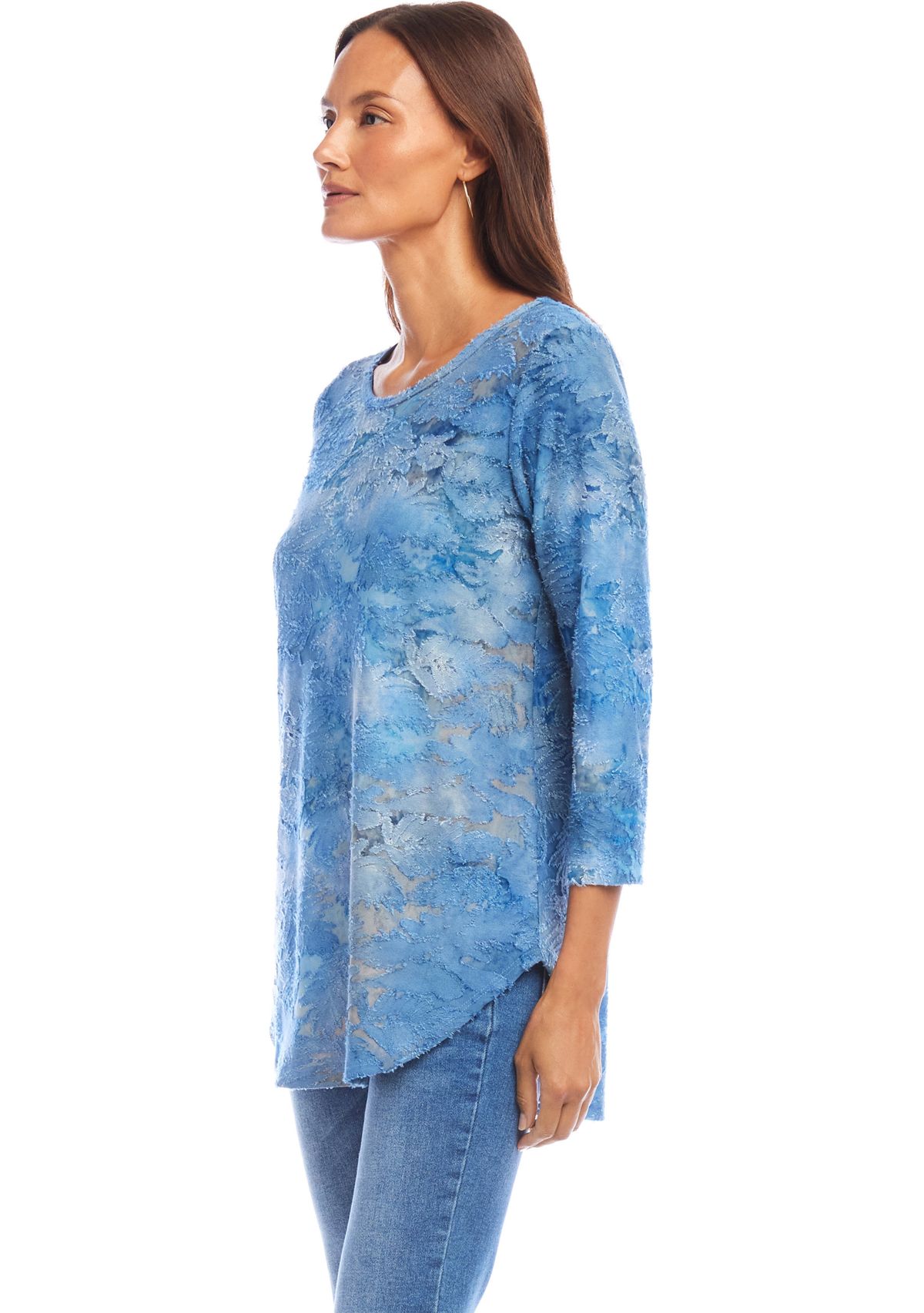 Womens Tie-Dye Burnout Shirttail Top