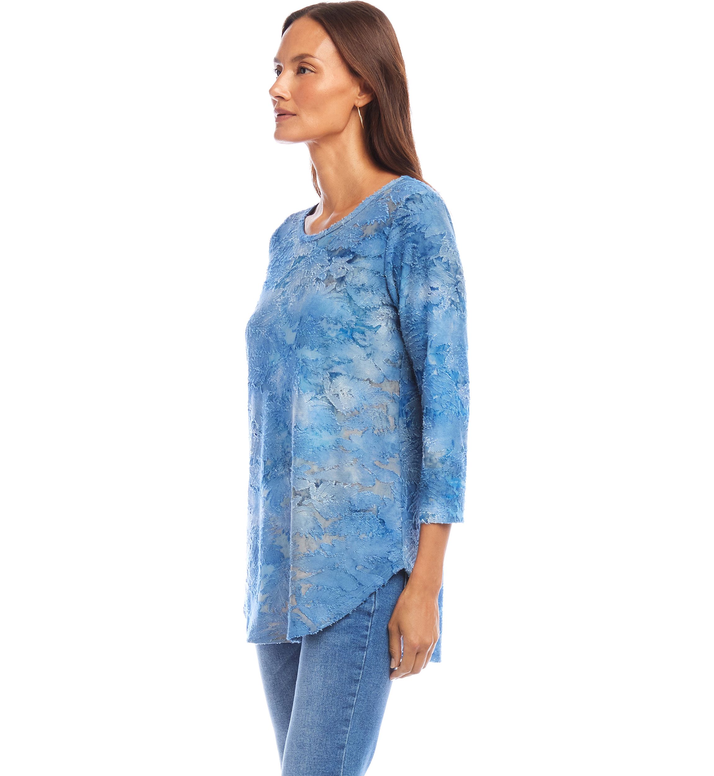 Womens Tie-Dye Burnout Shirttail Top