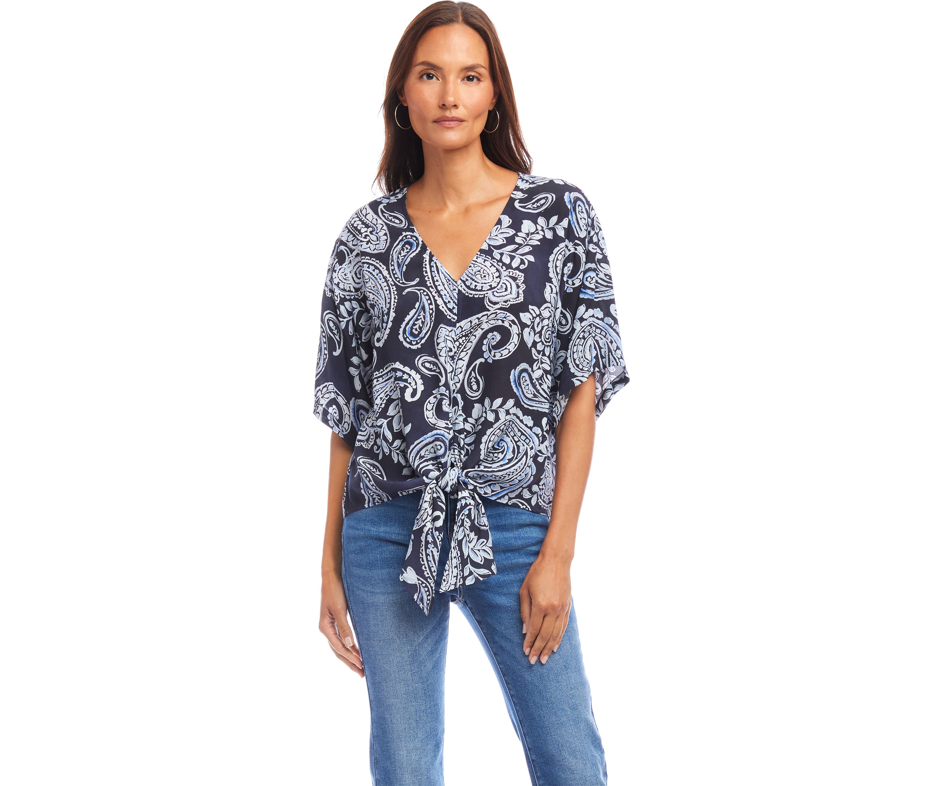 Womens Flutter Sleeve Tie Front Top