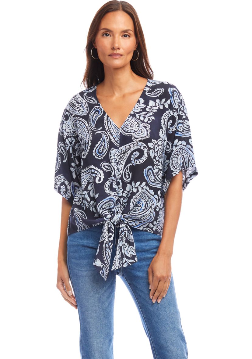 Womens Flutter Sleeve Tie Front Top