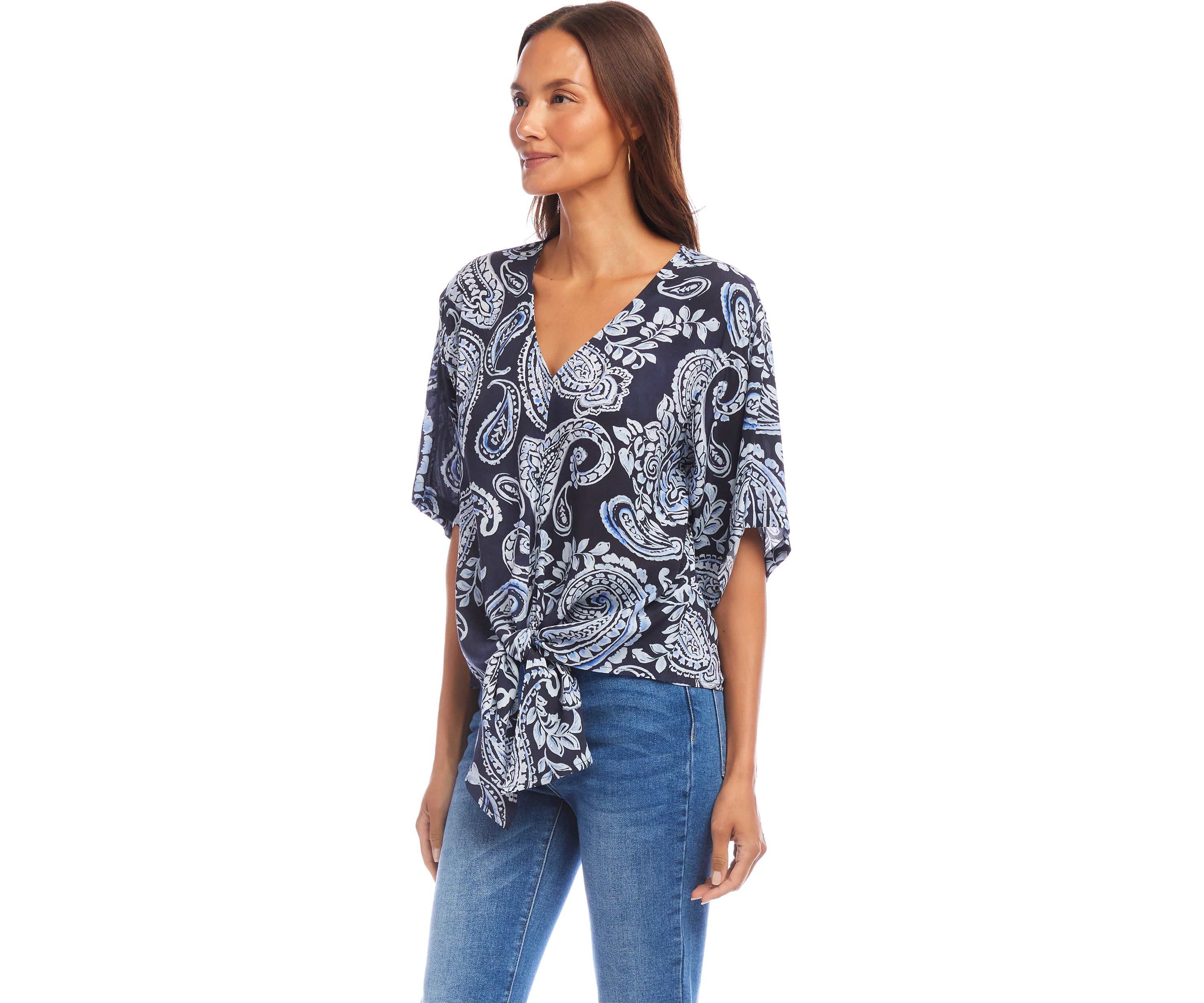 Womens Flutter Sleeve Tie Front Top