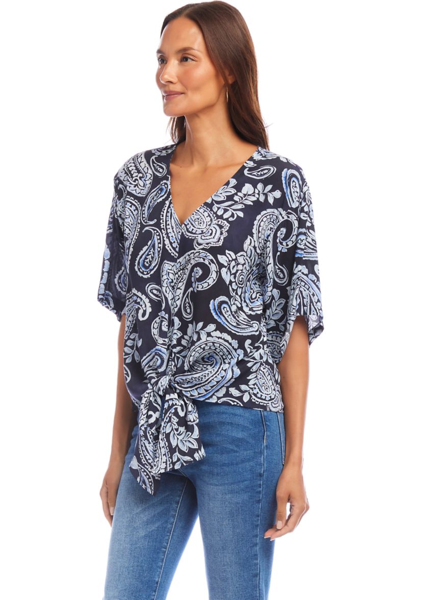 Womens Flutter Sleeve Tie Front Top