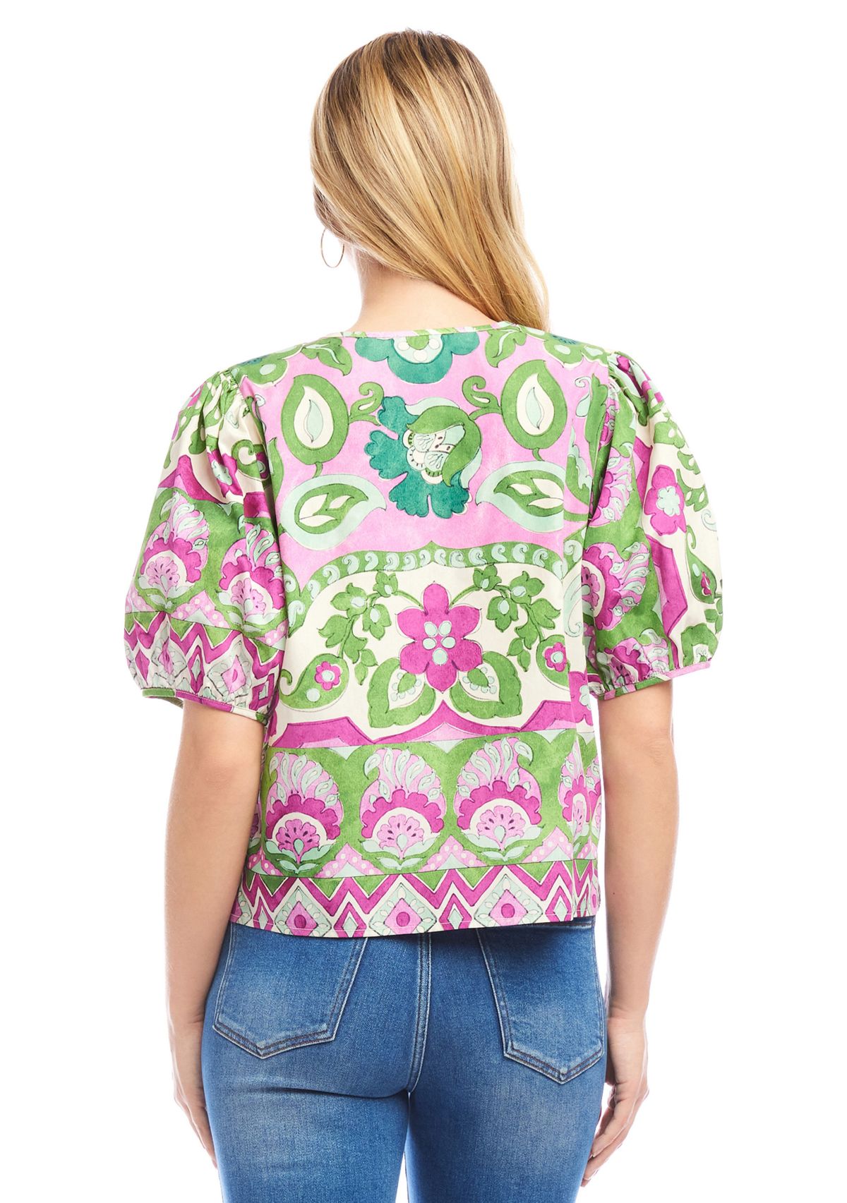 Womens Puff Sleeve Button-Front Shirt