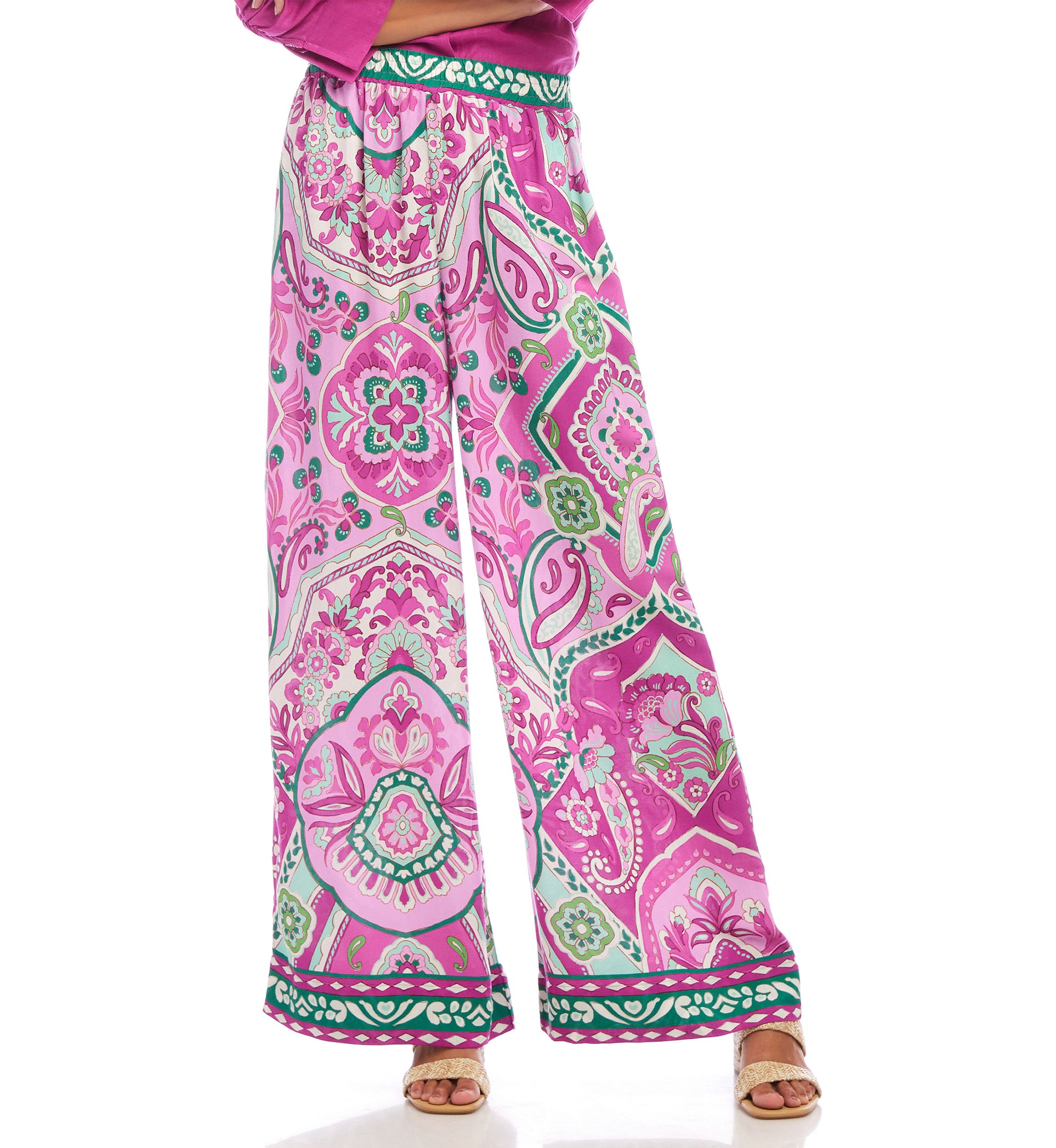 Womens Wide Leg Paisley Tile Printed Pants