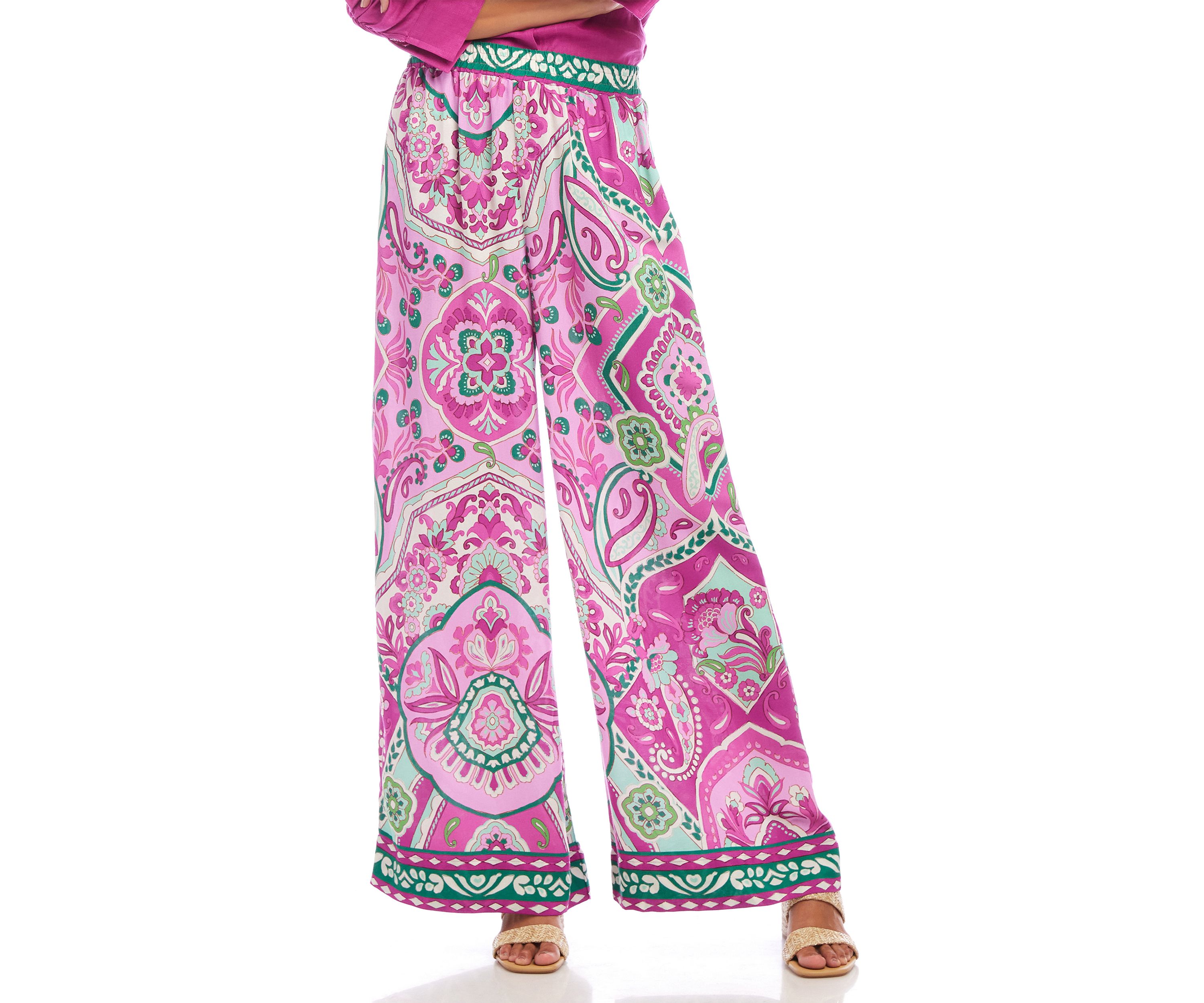 Womens Wide Leg Paisley Tile Printed Pants