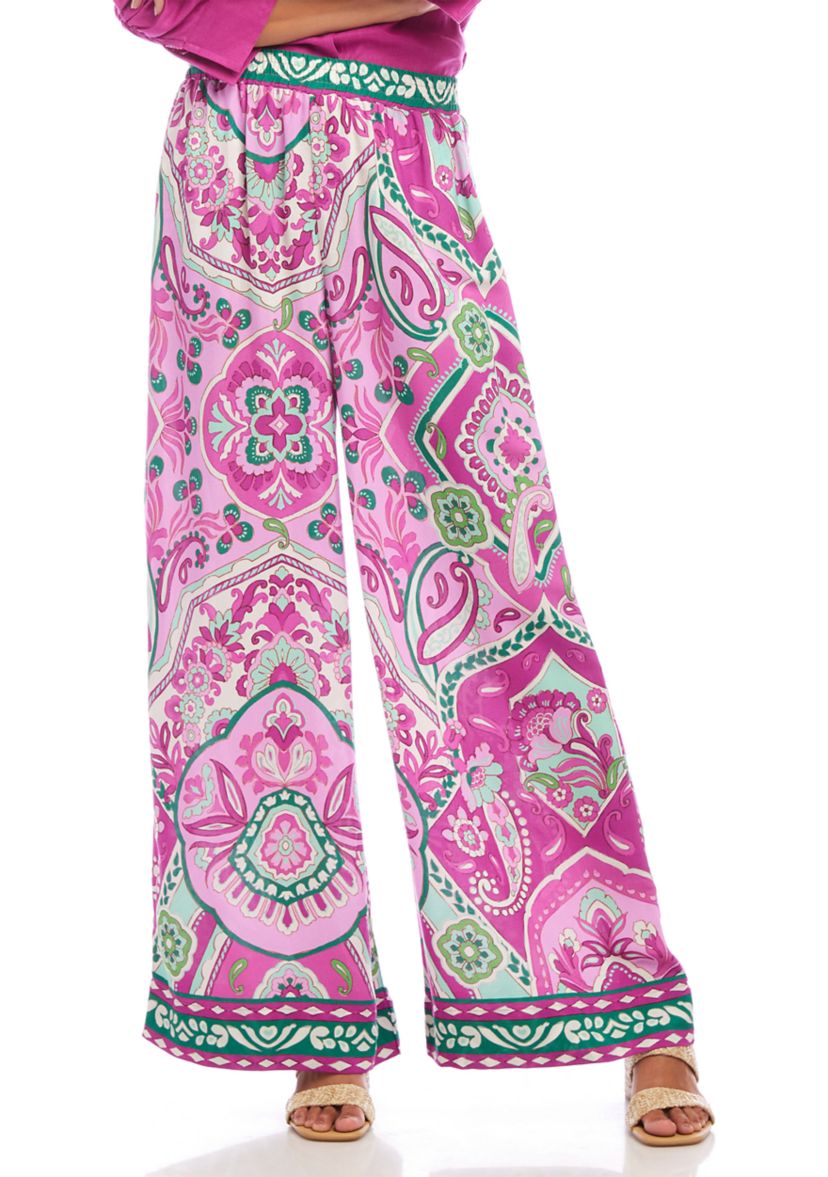 Womens Wide Leg Paisley Tile Printed Pants