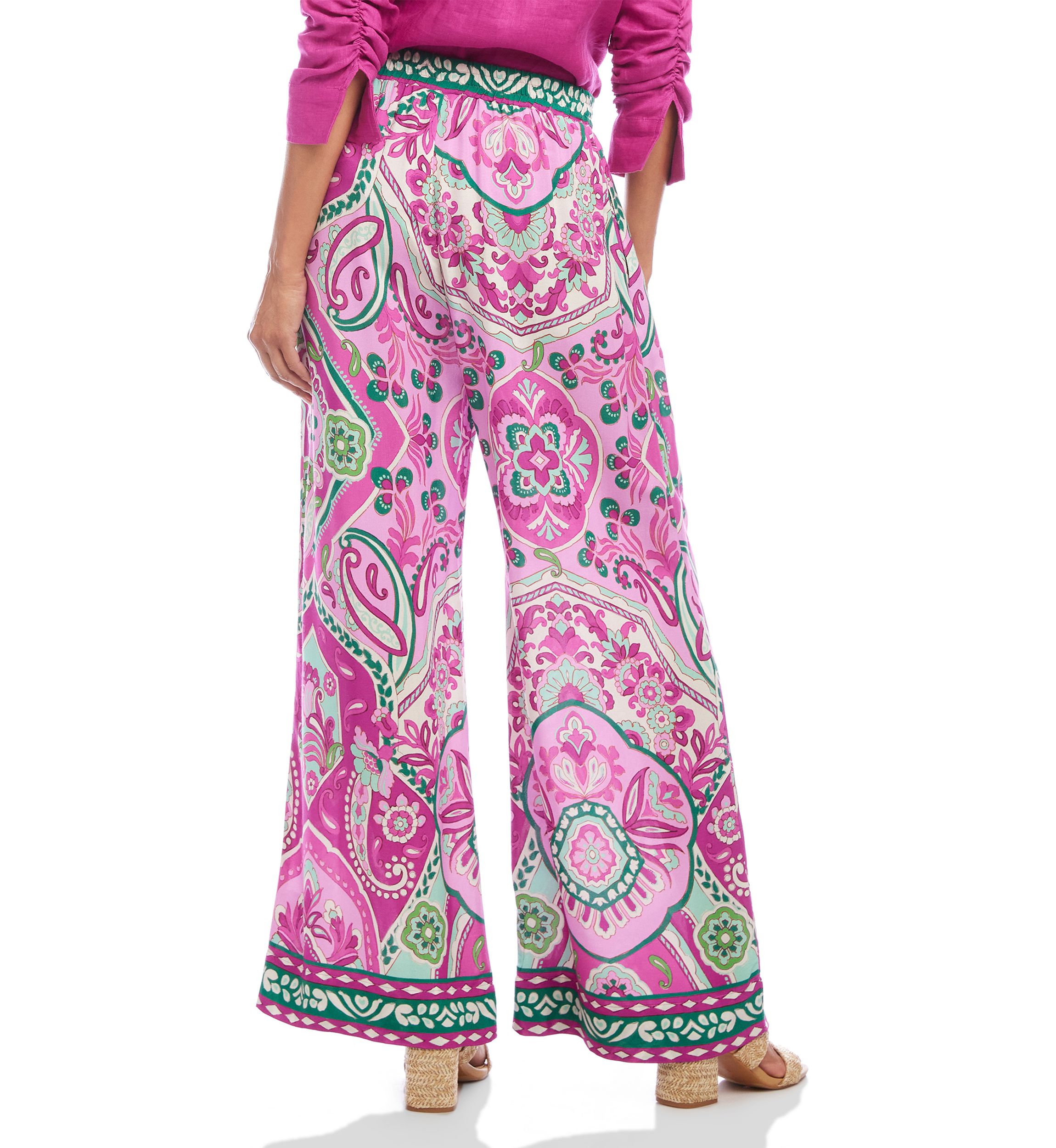 Womens Wide Leg Paisley Tile Printed Pants