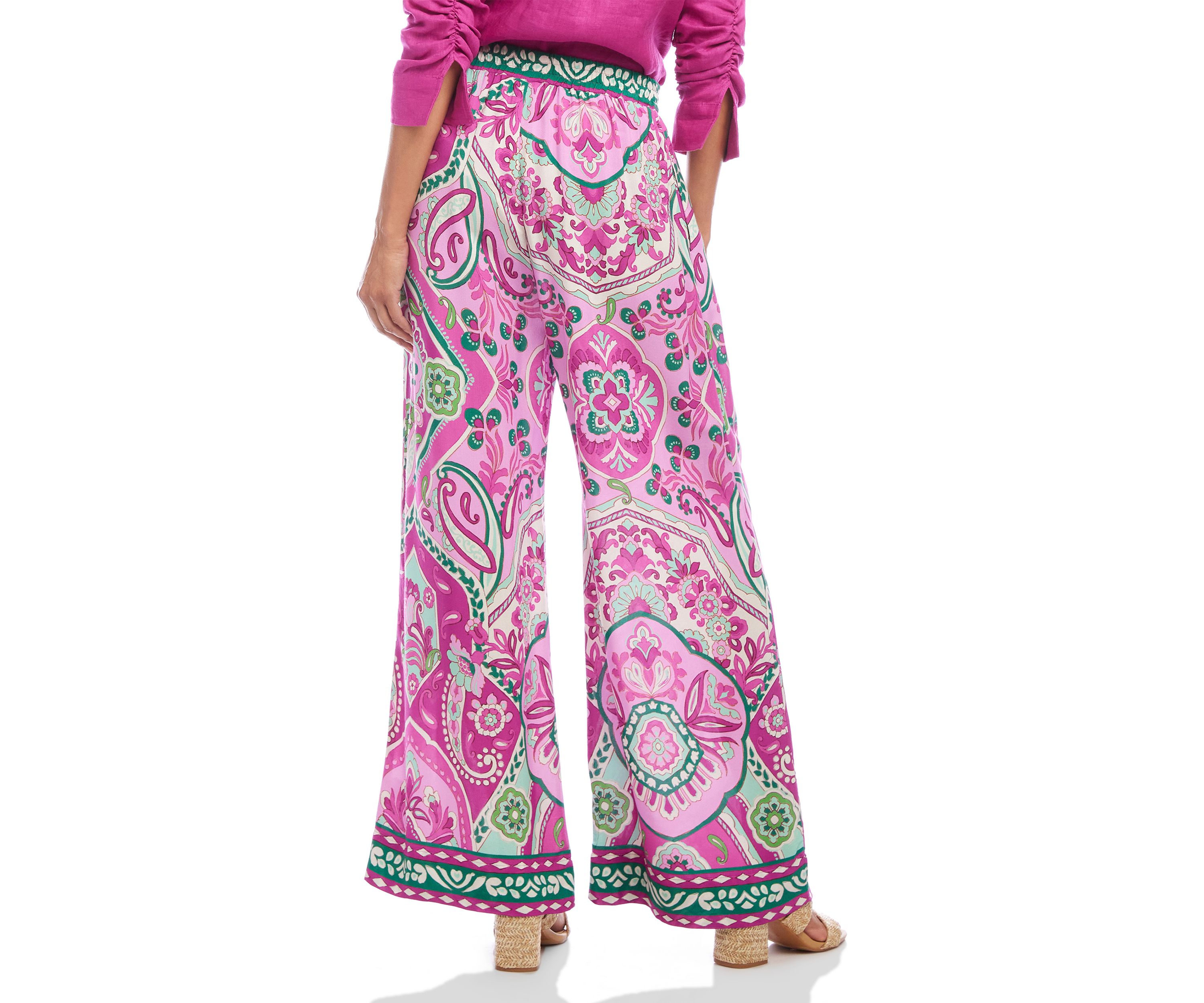 Womens Wide Leg Paisley Tile Printed Pants