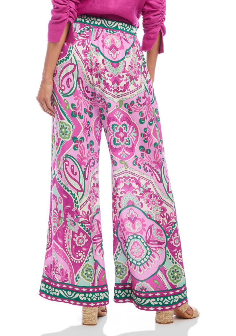 Womens Wide Leg Paisley Tile Printed Pants
