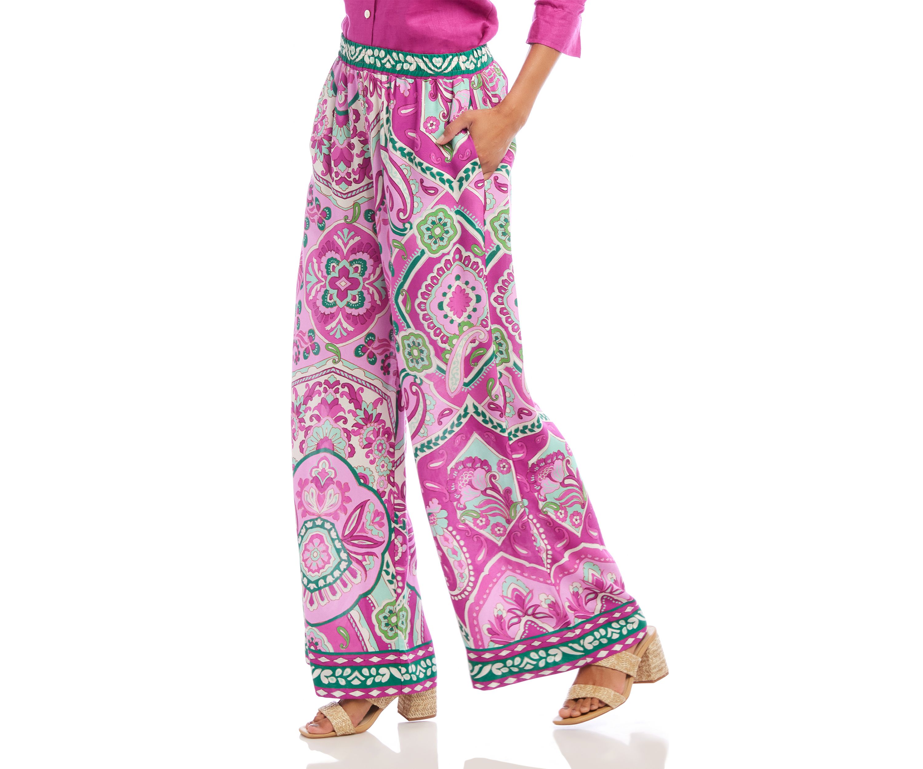 Womens Wide Leg Paisley Tile Printed Pants