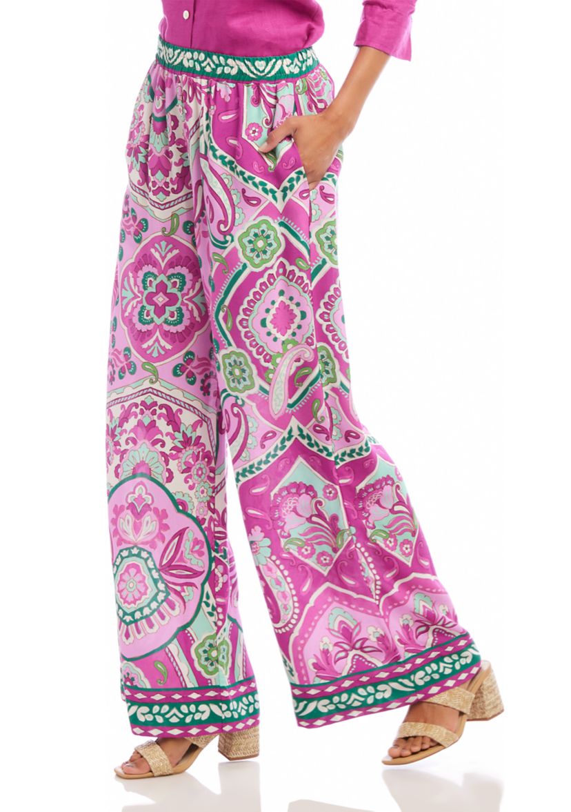 Womens Wide Leg Paisley Tile Printed Pants