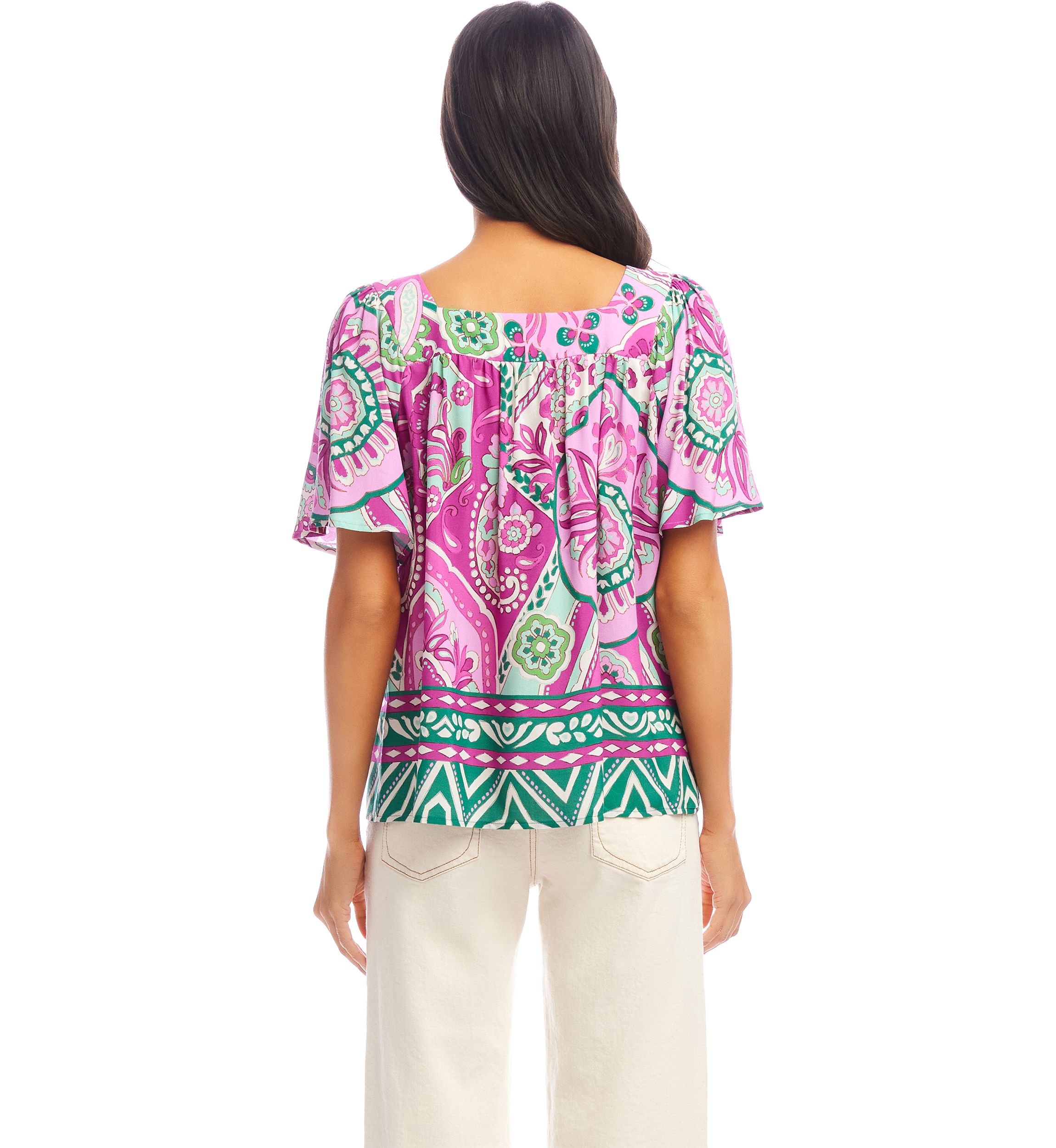 Petite Size Flare Sleeve Square Neck Top