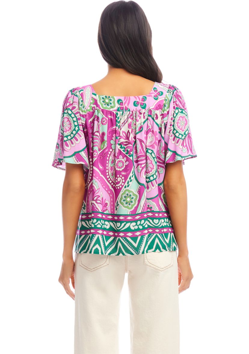 Petite Size Flare Sleeve Square Neck Top