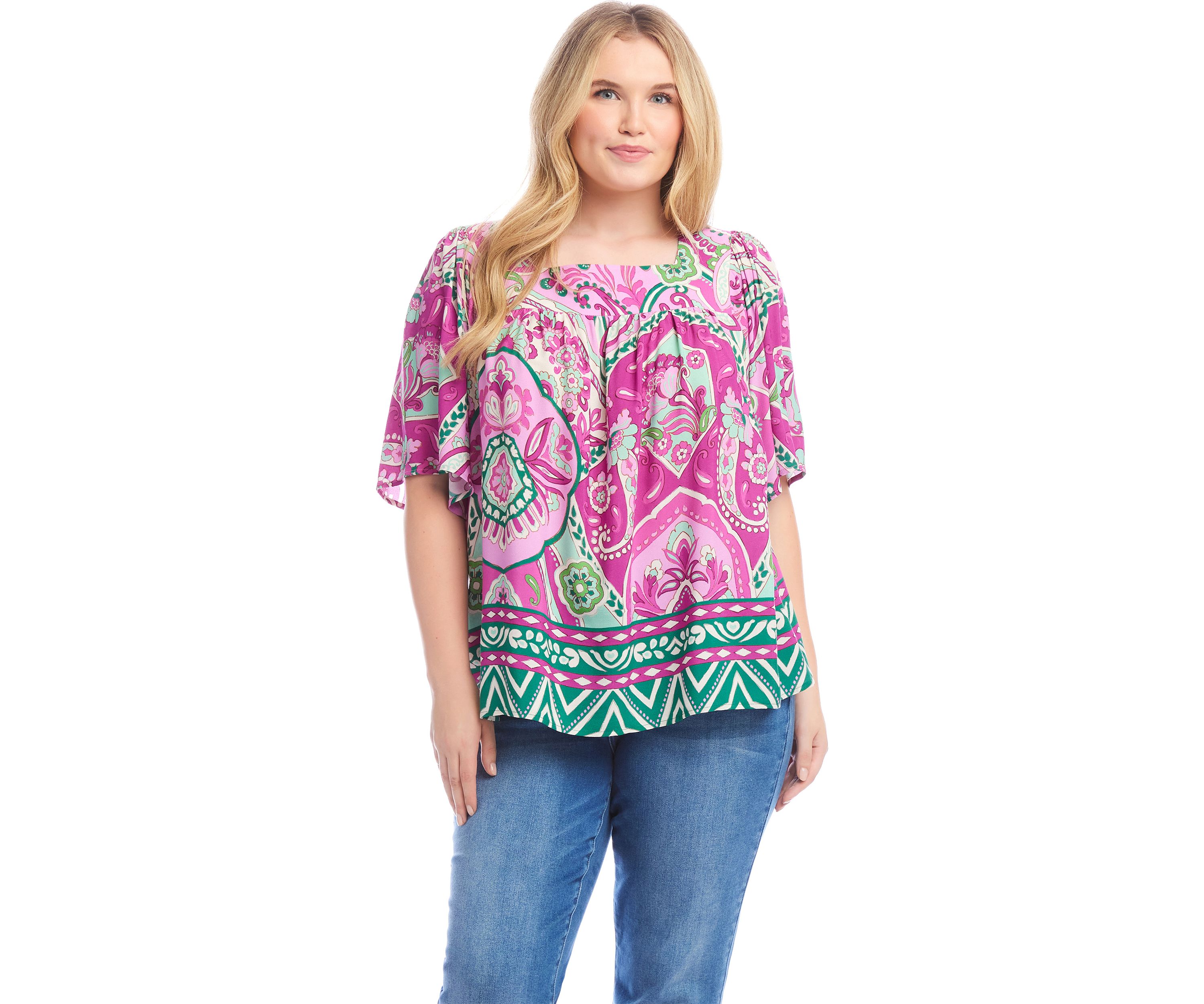 Plus Size Flutter Sleeve Square Neck Top