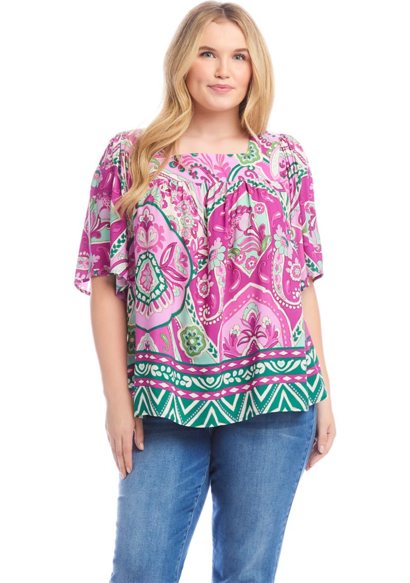 Plus Size Flutter Sleeve Square Neck Top