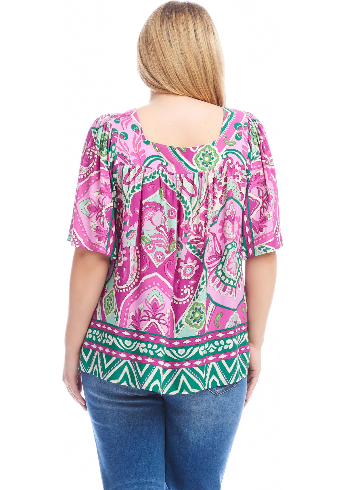 Plus Size Flutter Sleeve Square Neck Top
