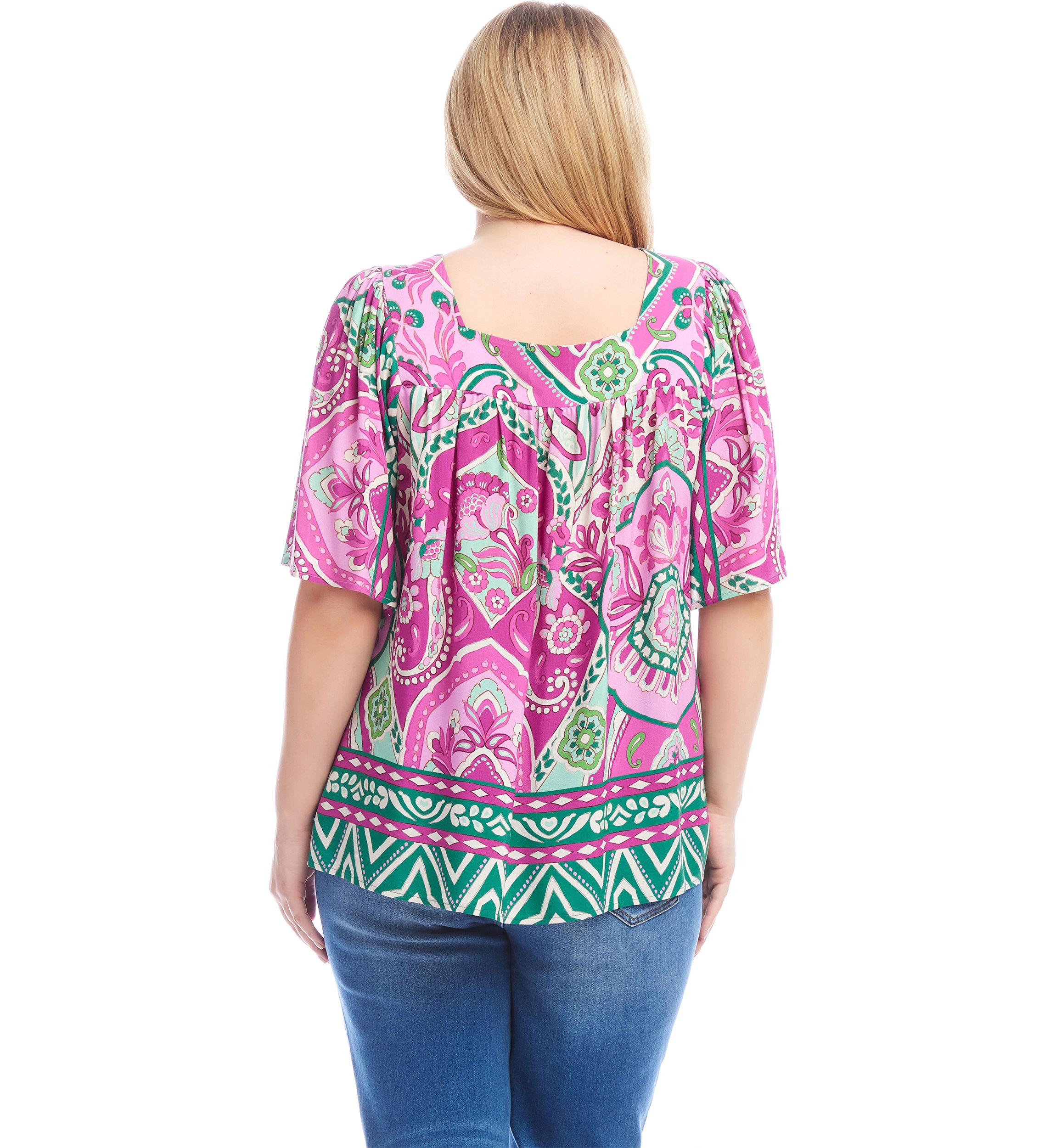 Plus Size Flutter Sleeve Square Neck Top