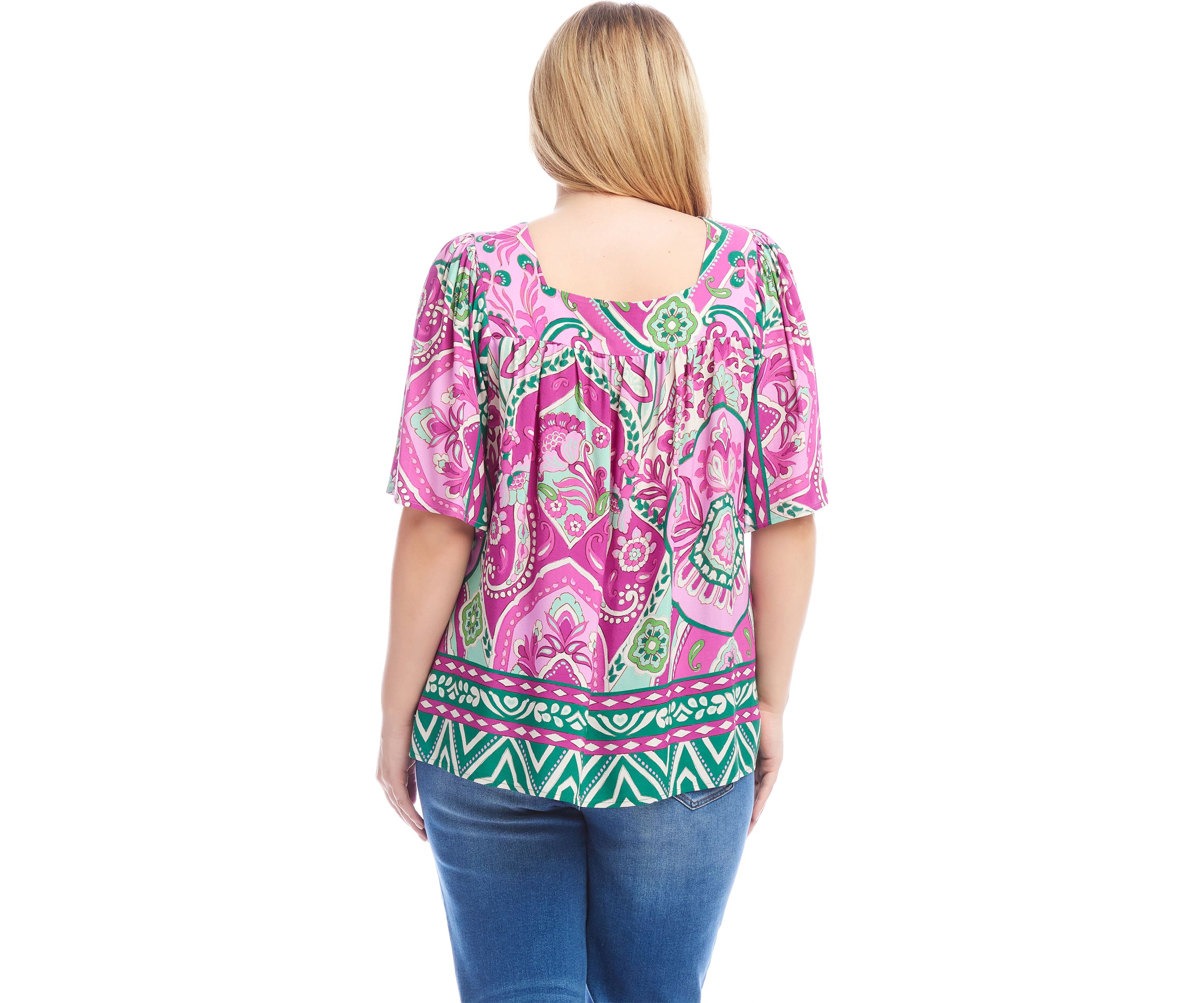 Plus Size Flutter Sleeve Square Neck Top