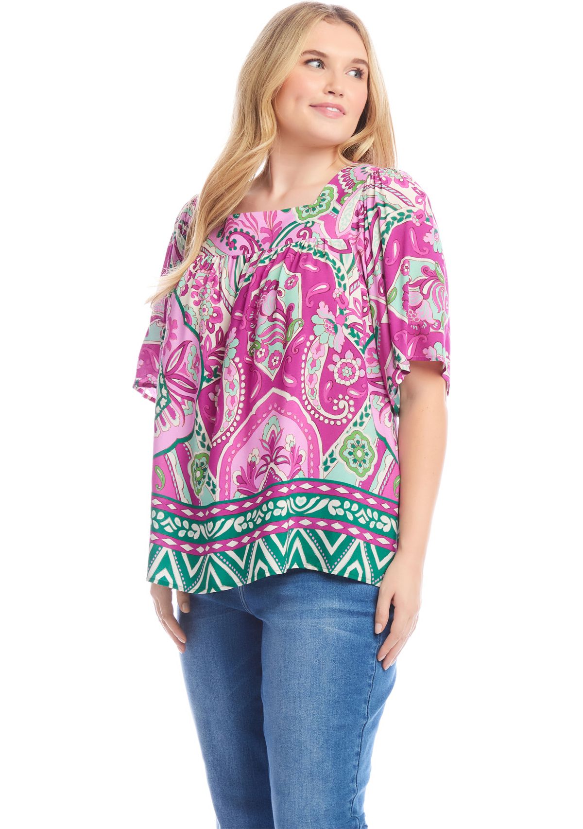 Plus Size Flutter Sleeve Square Neck Top