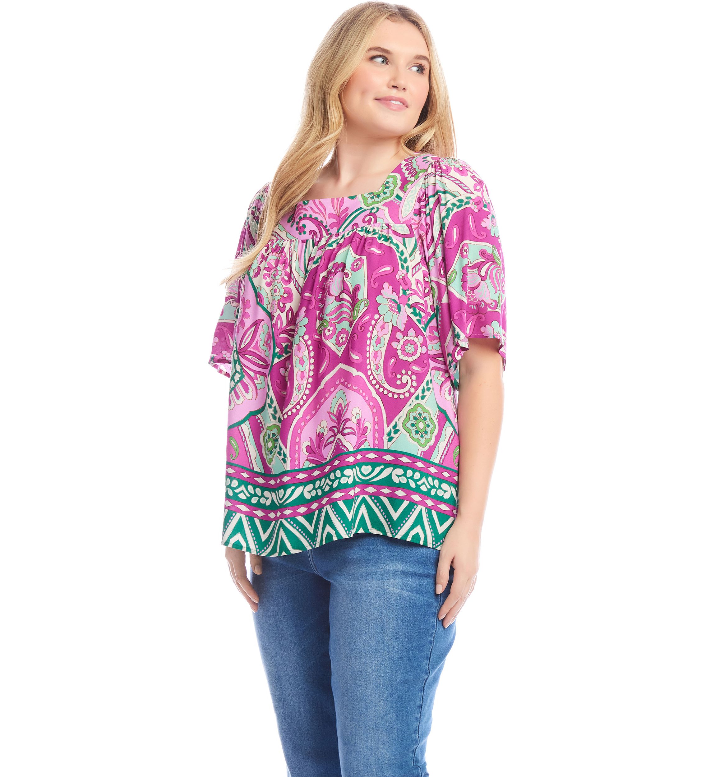 Plus Size Flutter Sleeve Square Neck Top