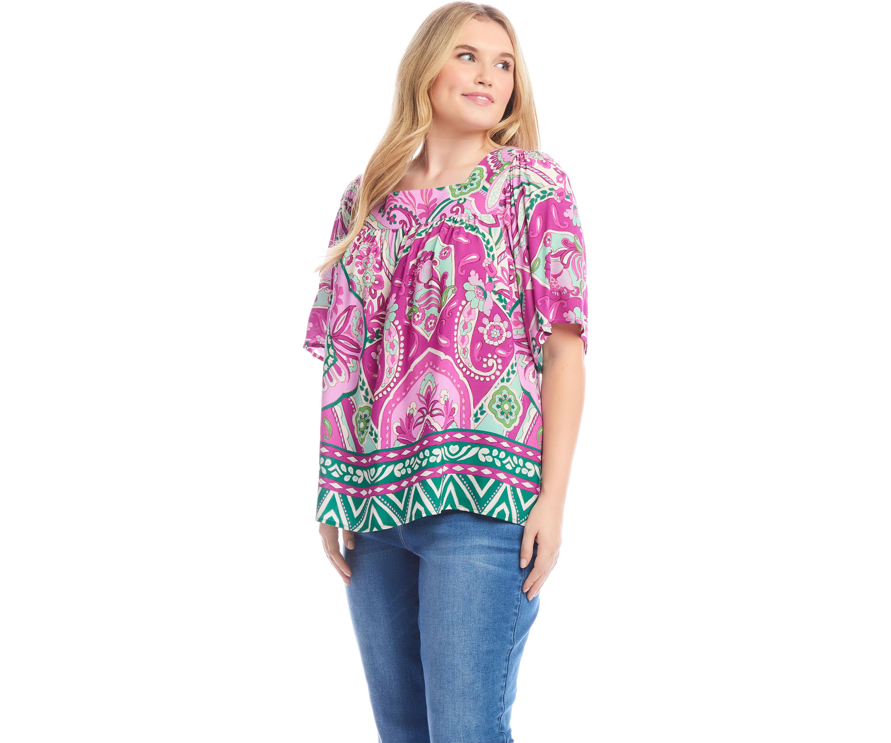Plus Size Flutter Sleeve Square Neck Top