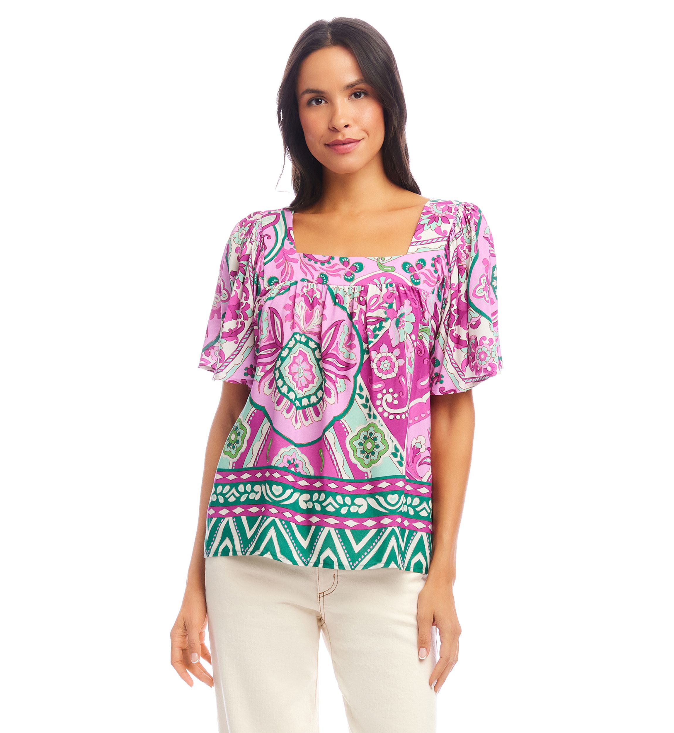 Womens Flare Sleeve Square Neck Top