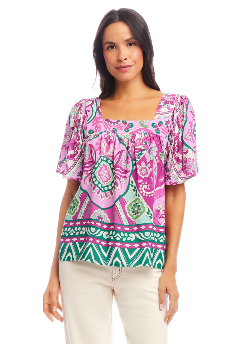 Womens Flare Sleeve Square Neck Top