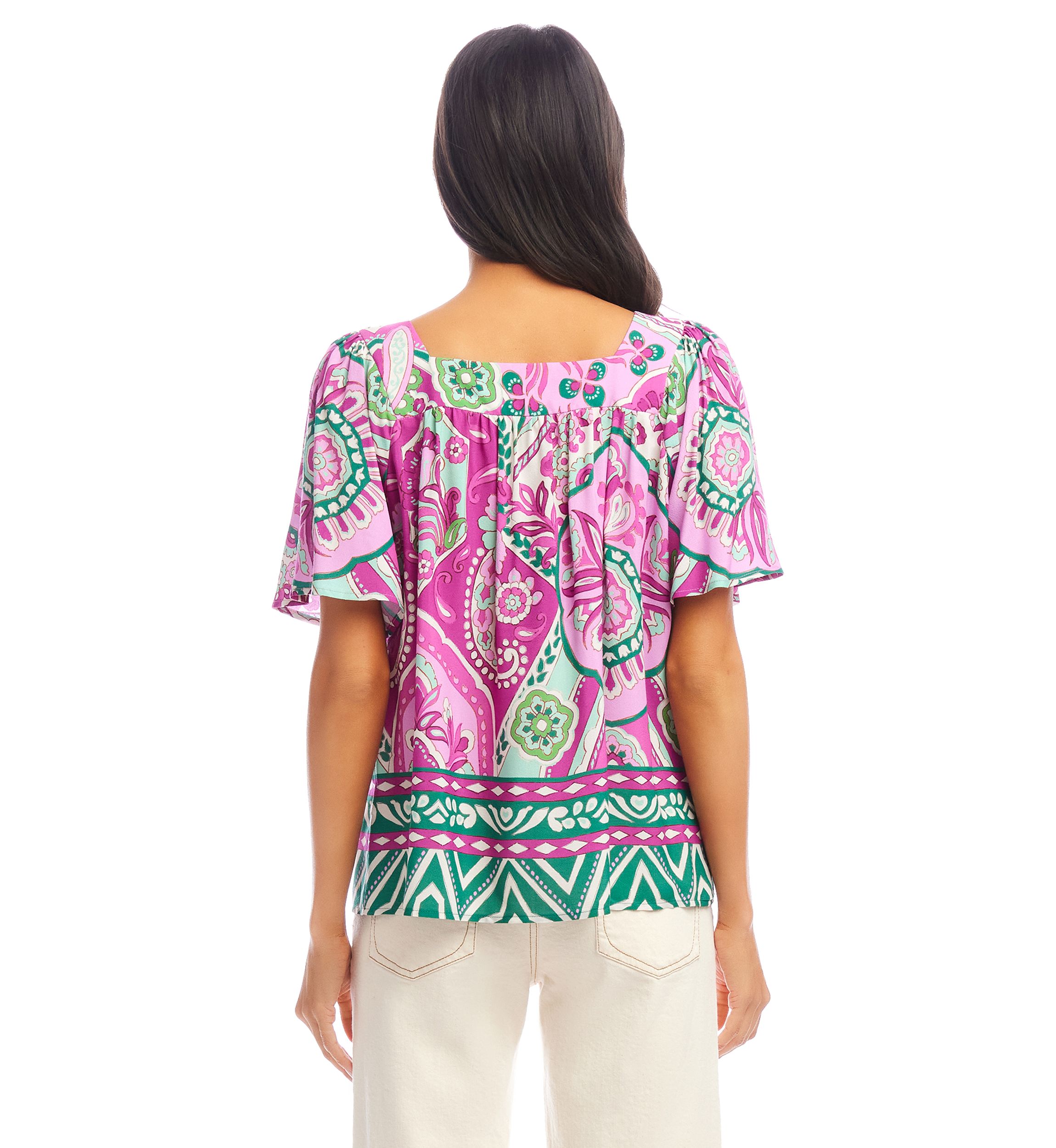 Womens Flare Sleeve Square Neck Top