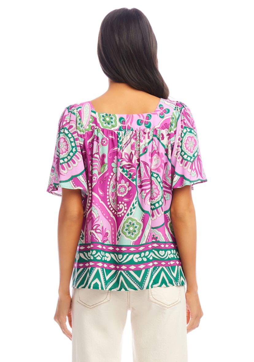 Womens Flare Sleeve Square Neck Top