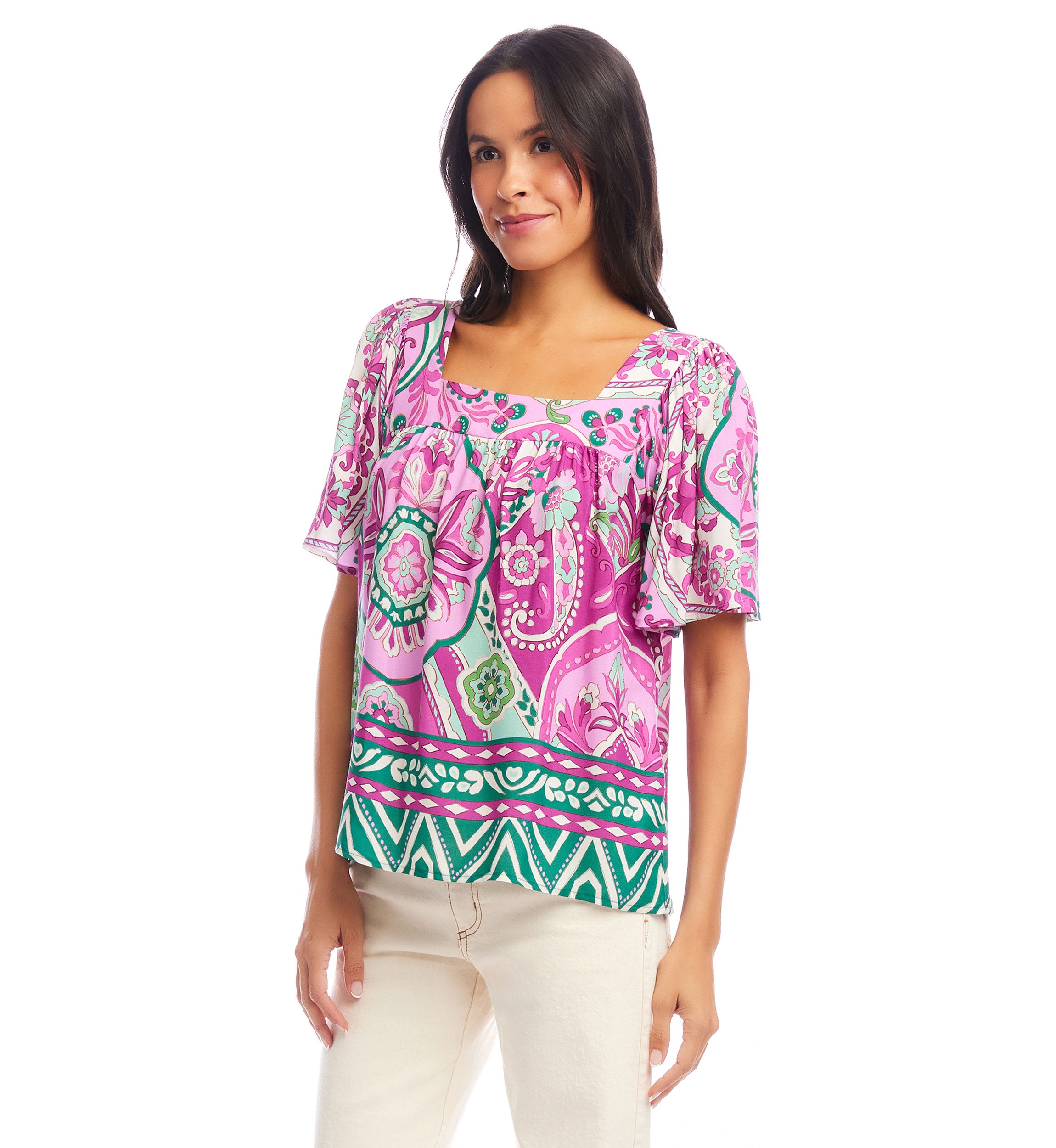 Womens Flare Sleeve Square Neck Top